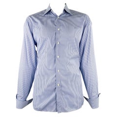 ERMENEGILDO ZEGNA Size L Blue White Stripe Cotton Long Sleeve Shirt
