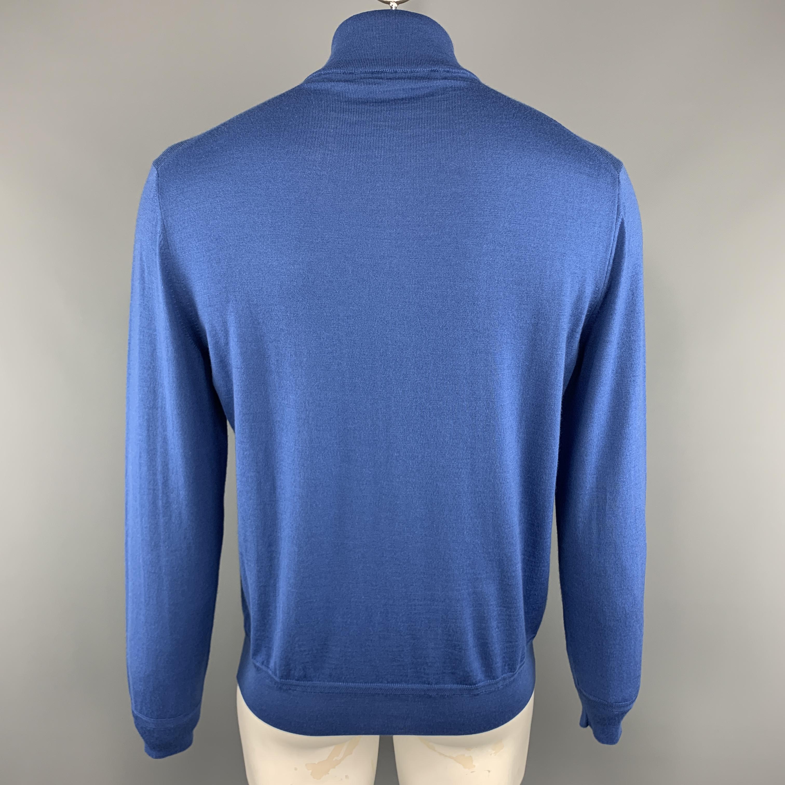 ERMENEGILDO ZEGNA Size L Blue Wool / Cashmere Zip Up Cardigan Sweater In Excellent Condition In San Francisco, CA