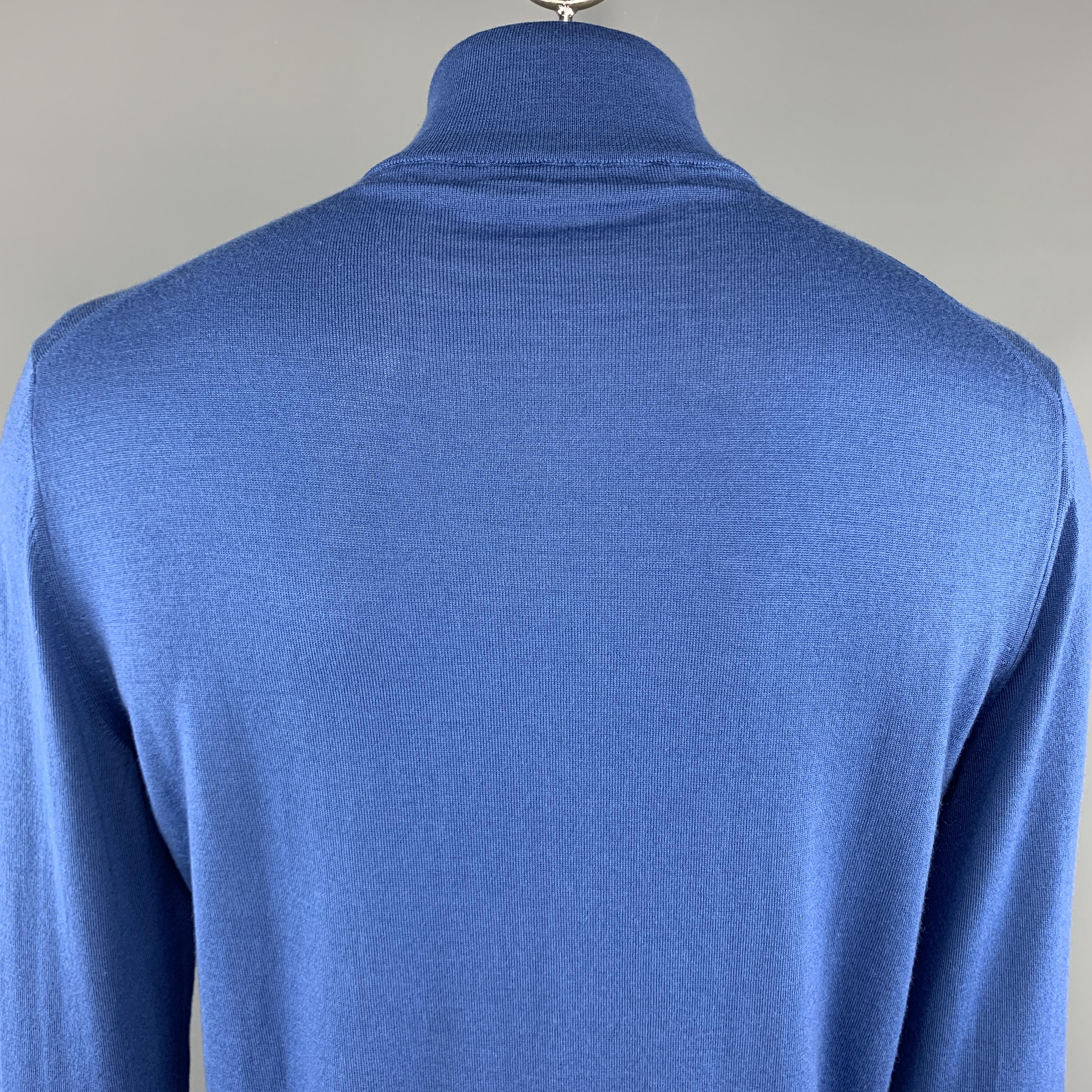 Men's ERMENEGILDO ZEGNA Size L Blue Wool / Cashmere Zip Up Cardigan Sweater