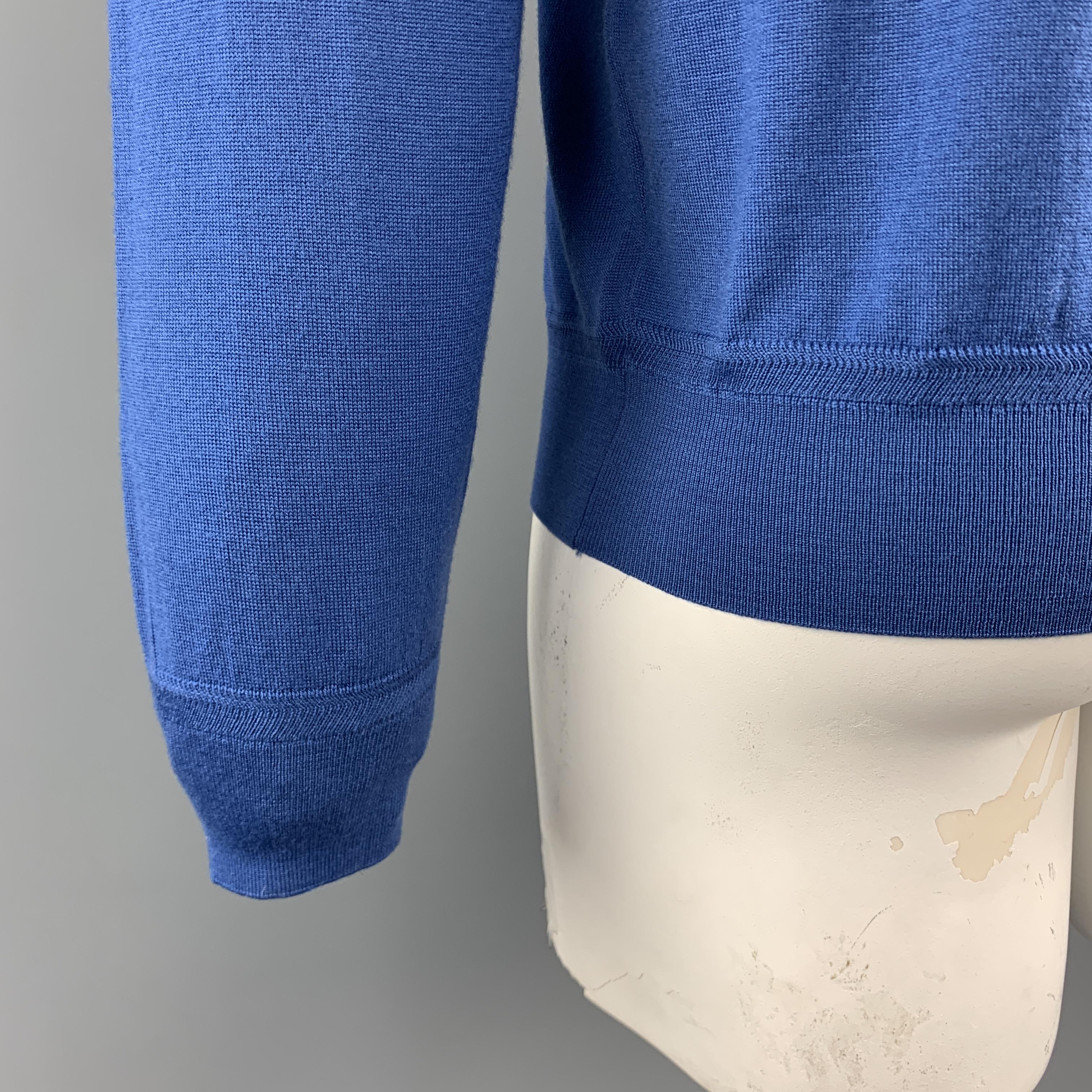 ERMENEGILDO ZEGNA Size L Blue Wool / Cashmere Zip Up Cardigan Sweater 1