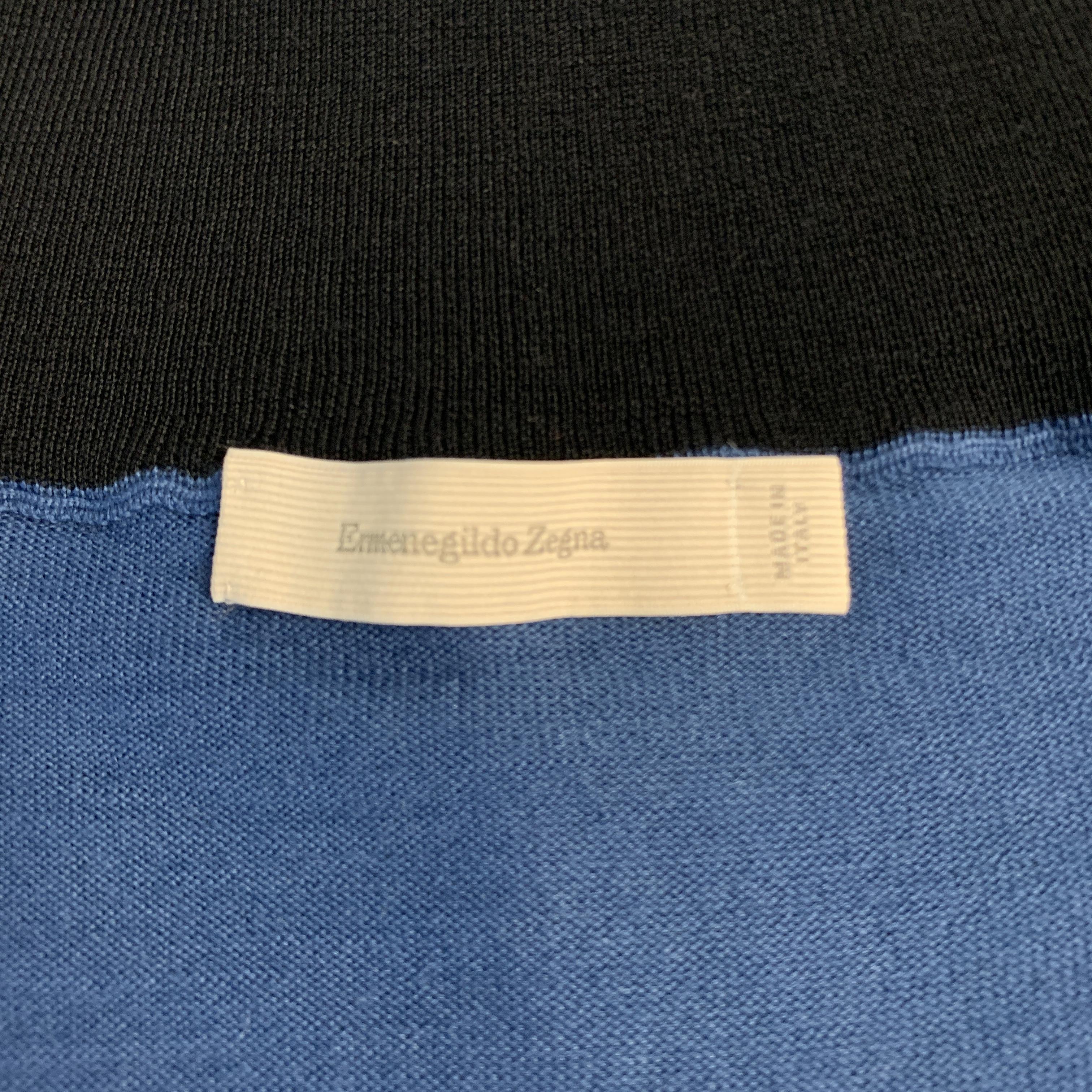 ERMENEGILDO ZEGNA Size L Blue Wool / Cashmere Zip Up Cardigan Sweater 2
