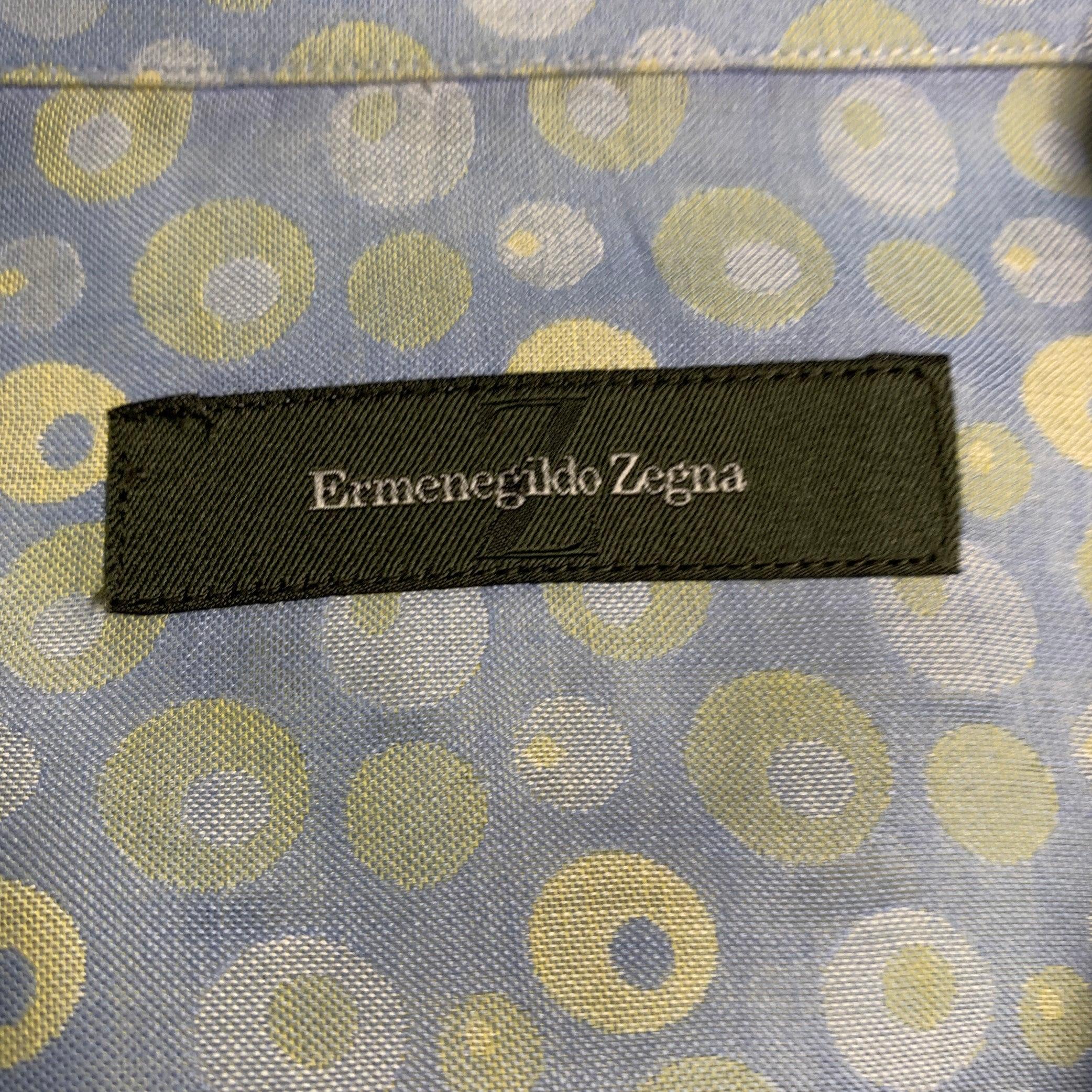 Uomo Ermenegildo Zegna Taglia L Blu Giallo Dot Cotone Monopetto Manica Lunga in vendita