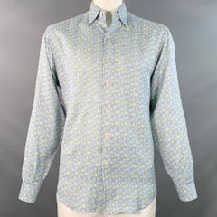 ERMENEGILDO ZEGNA Größe L Blau Gelb Dots Baumwollhemd mit einer Tasche und langen Ärmeln