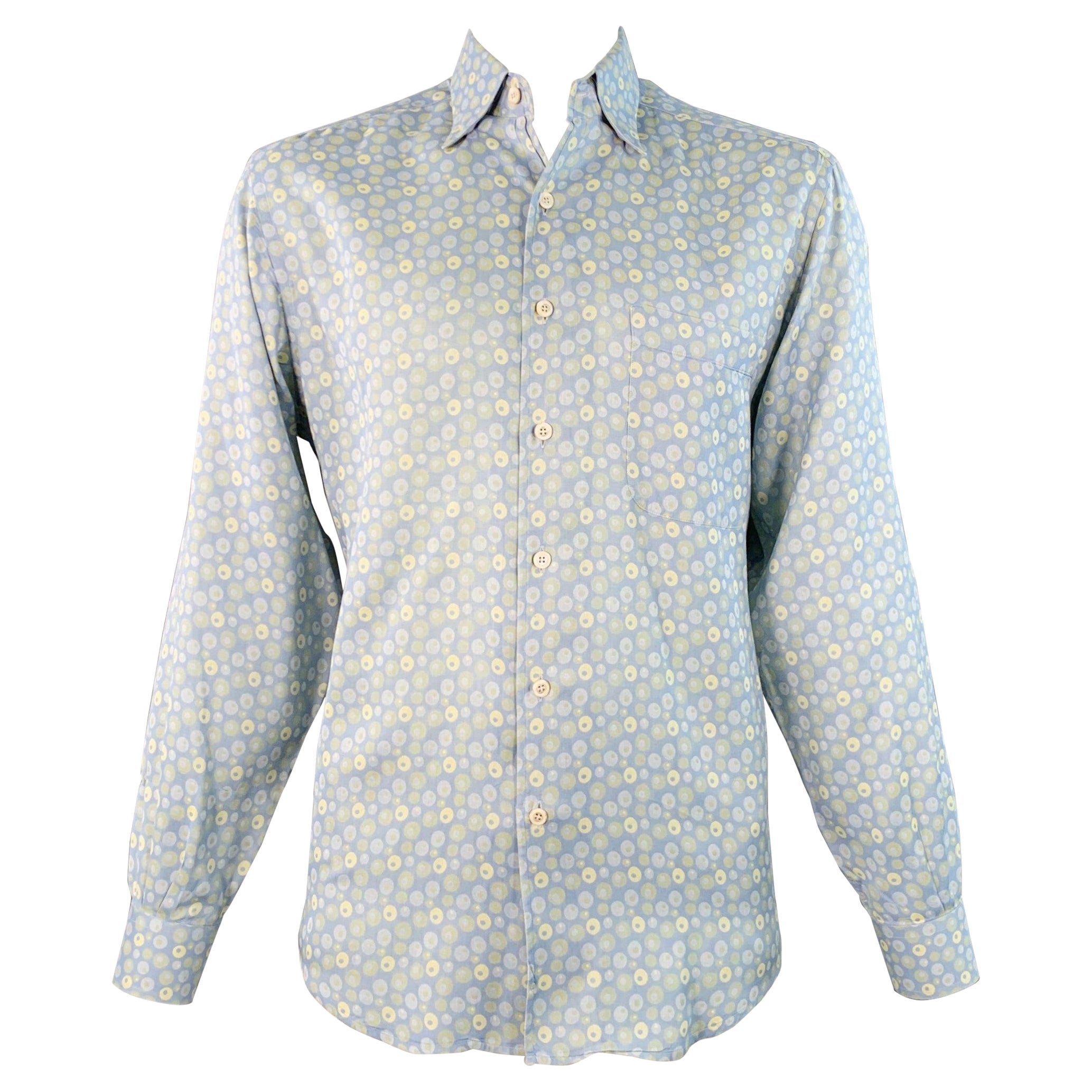 Ermenegildo Zegna Taglia L Blu Giallo Dot Cotone Monopetto Manica Lunga in vendita