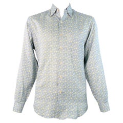 Ermenegildo Zegna Taglia L Blu Giallo Dot Cotone Monopetto Manica Lunga