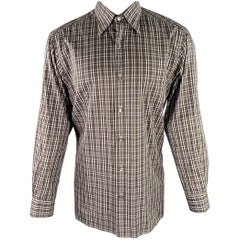 ERMENEGILDO ZEGNA Size L Brown Black White Plaid Cotton Long Sleeve Shirt