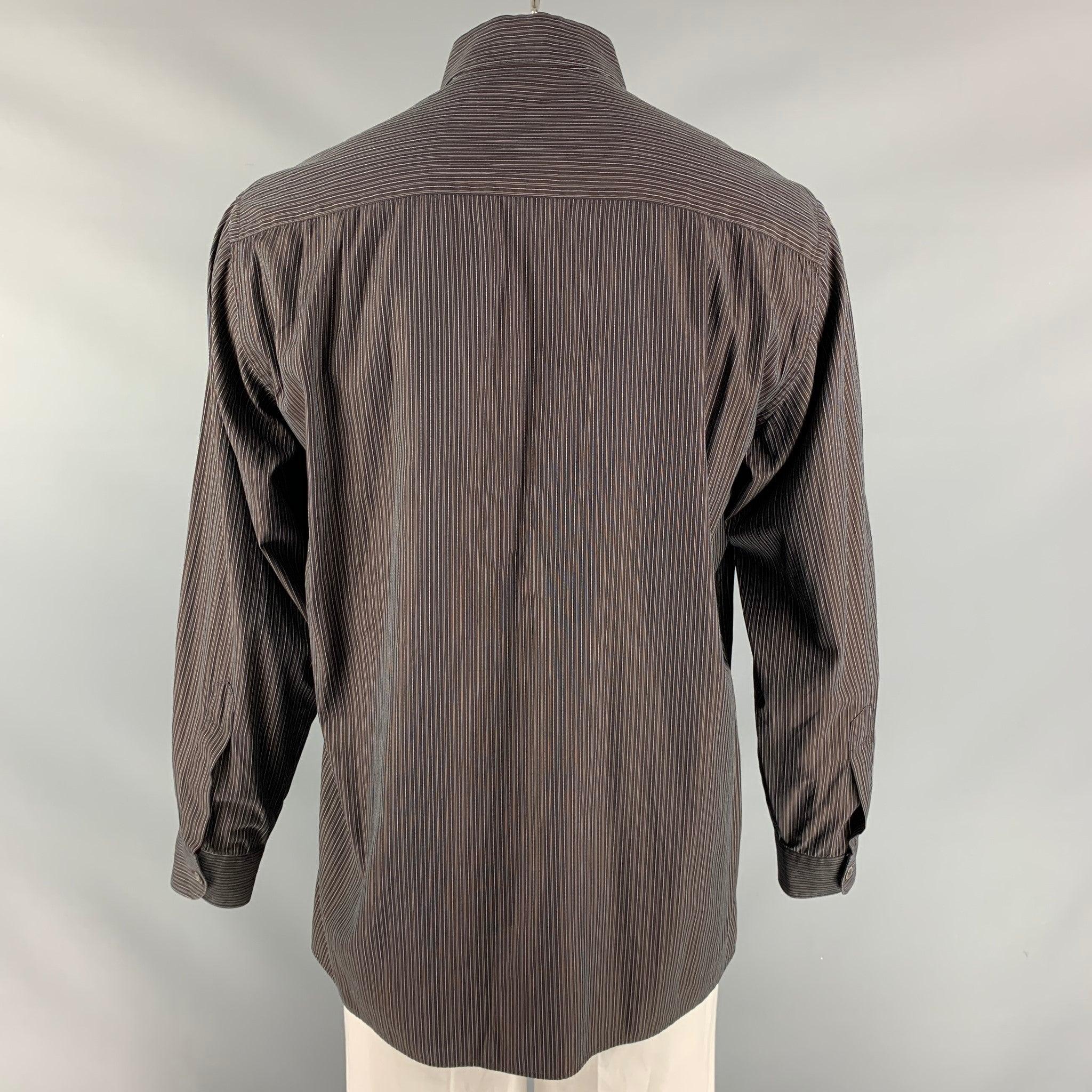 ERMENEGILDO ZEGNA Size L Brown Stripe Cotton Button Down Long Sleeve Shirt In Excellent Condition For Sale In San Francisco, CA