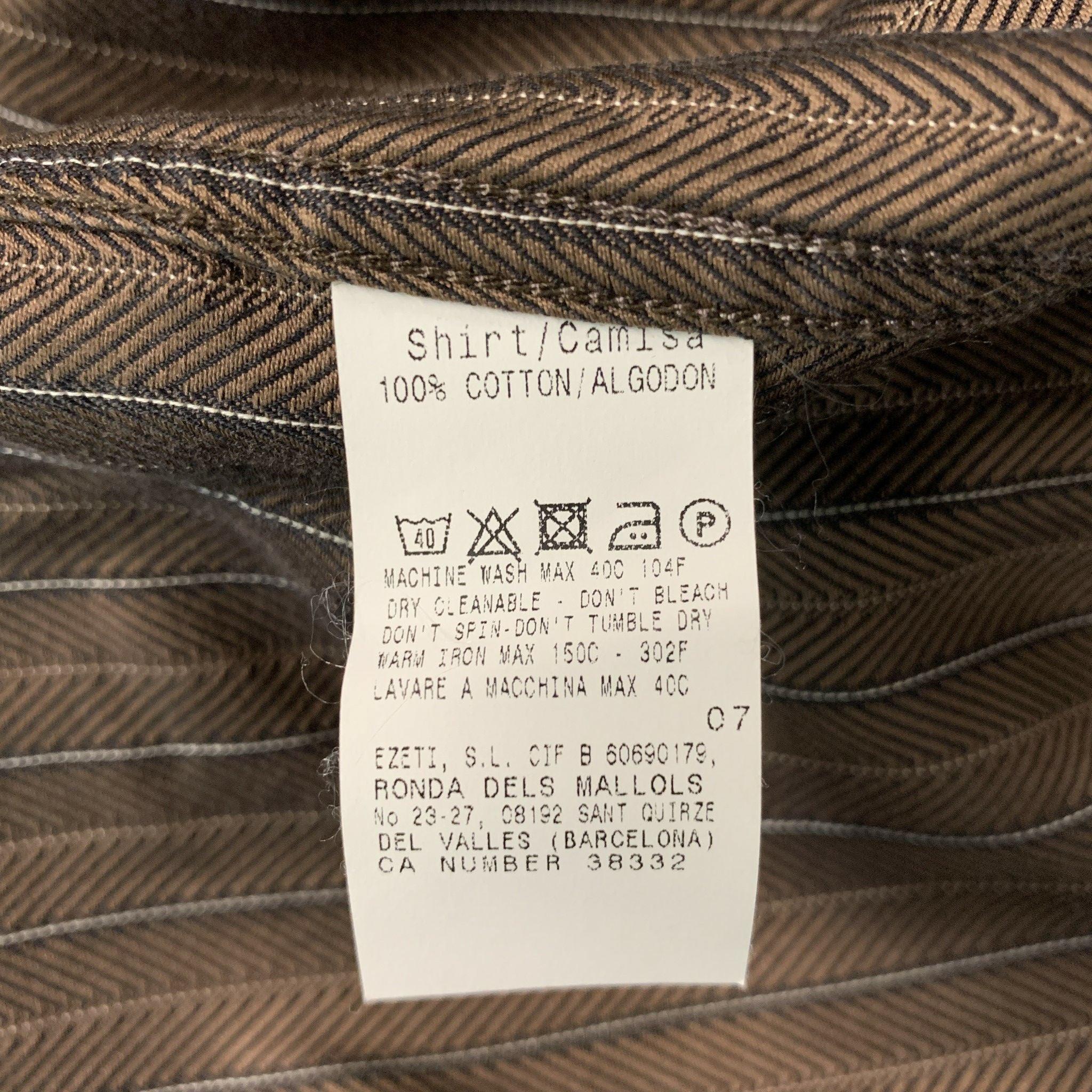 ERMENEGILDO ZEGNA Size L Brown Stripe Cotton Button Down Long Sleeve Shirt For Sale 1