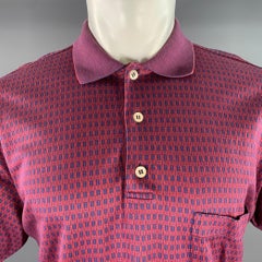 ERMENEGILDO ZEGNA Size L Burgundy Navy Geometric Cotton Buttoned Polo