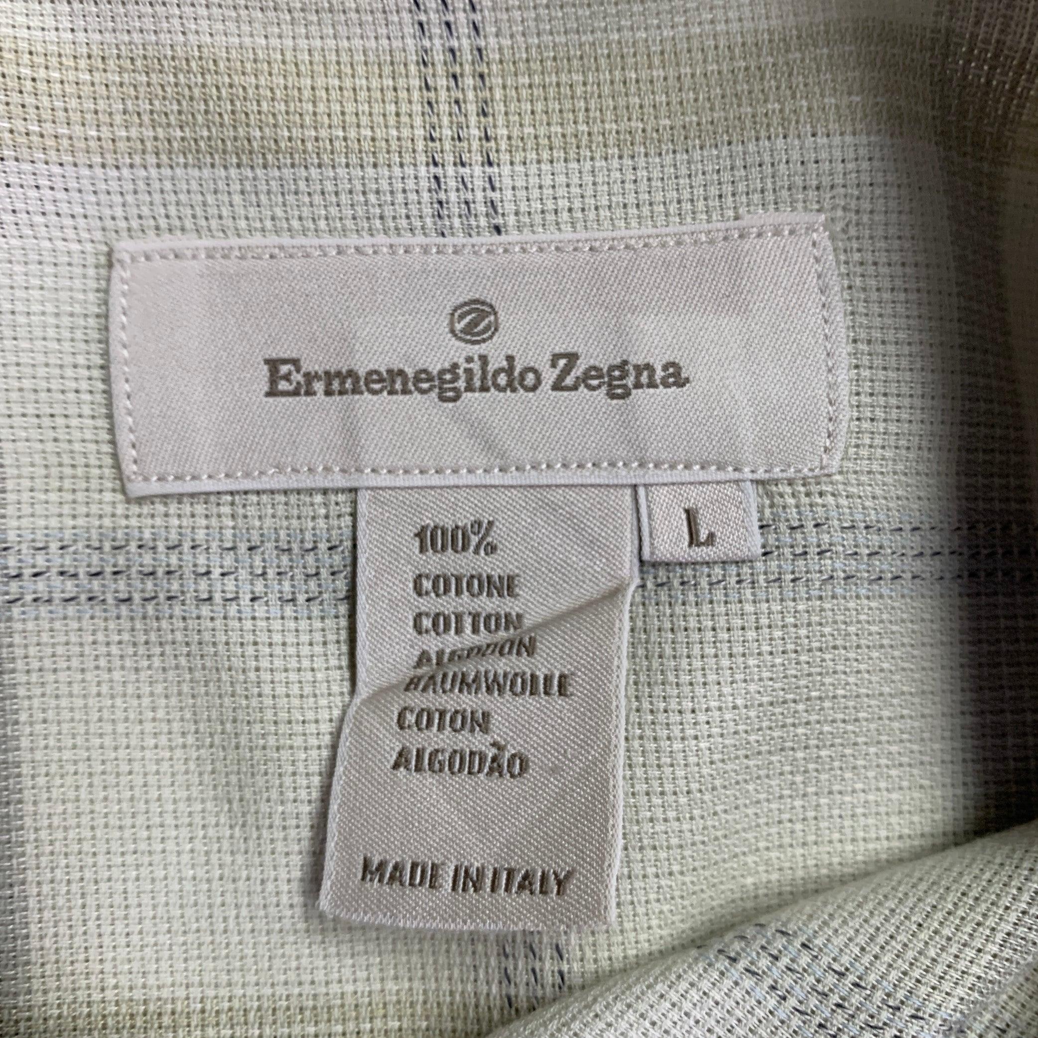 ERMENEGILDO ZEGNA Größe L Grün Sage Kariertes Baumwollhemd mit einer Tasche und langen Ärmeln im Angebot 1