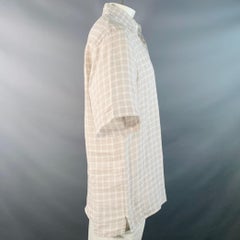 ERMENEGILDO ZEGNA Size L Grey White Plaid Linen One Pocket Short Sleeve Shirt