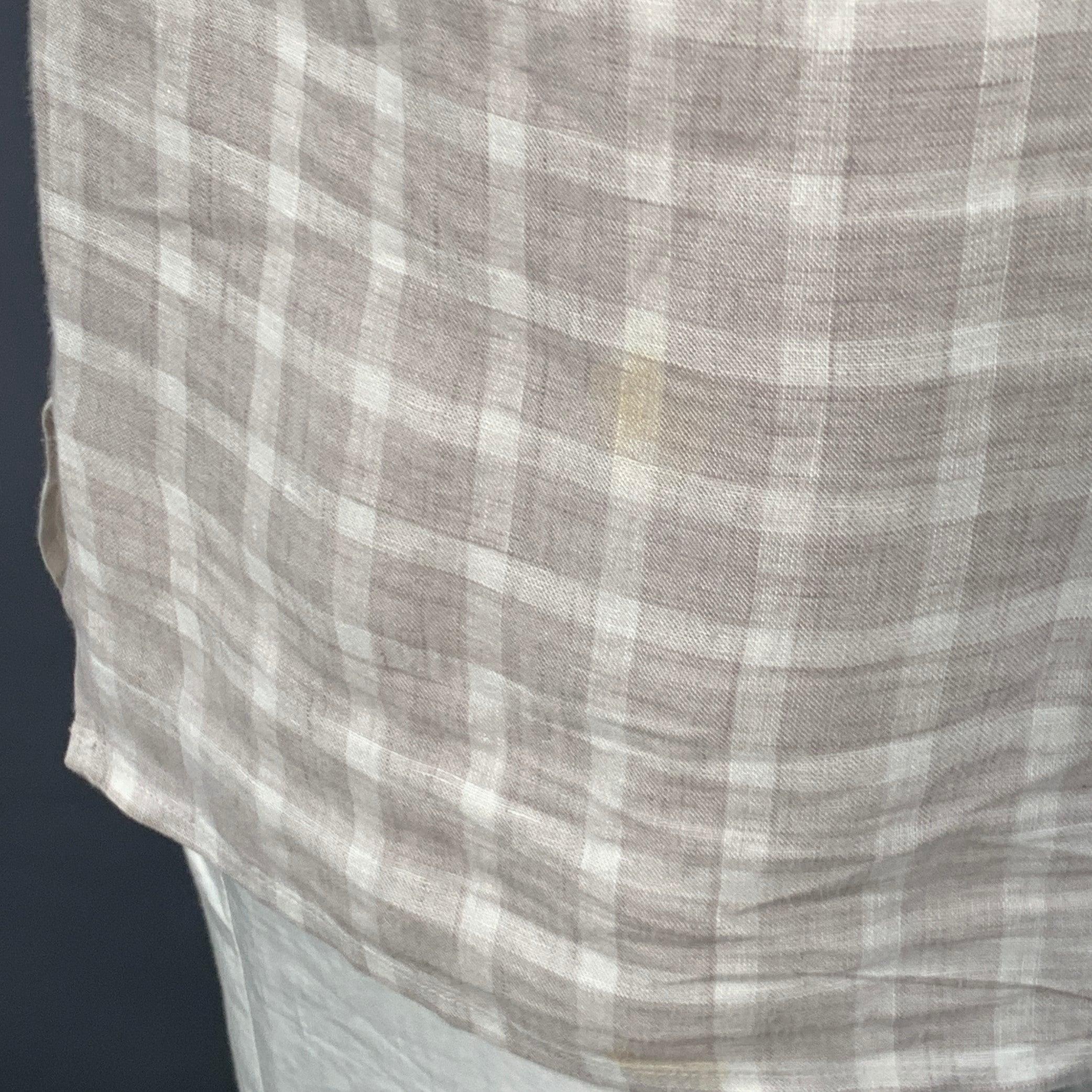 ERMENEGILDO Zegna Size L Grey White Plaid Linen One Pocket Short Sleeve Shirt (Chemise à manches courtes en lin à une poche) Pour hommes en vente