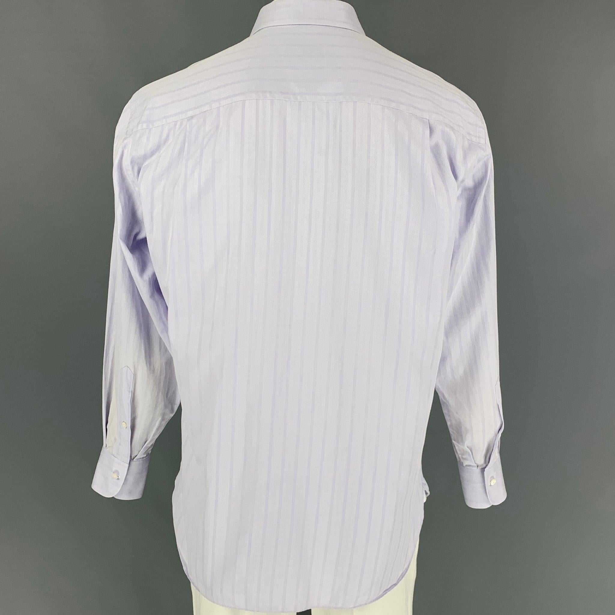 ERMENEGILDO ZEGNA - Chemise à manches longues boutonnée en coton lavande et violette, taille L Bon état - En vente à San Francisco, CA