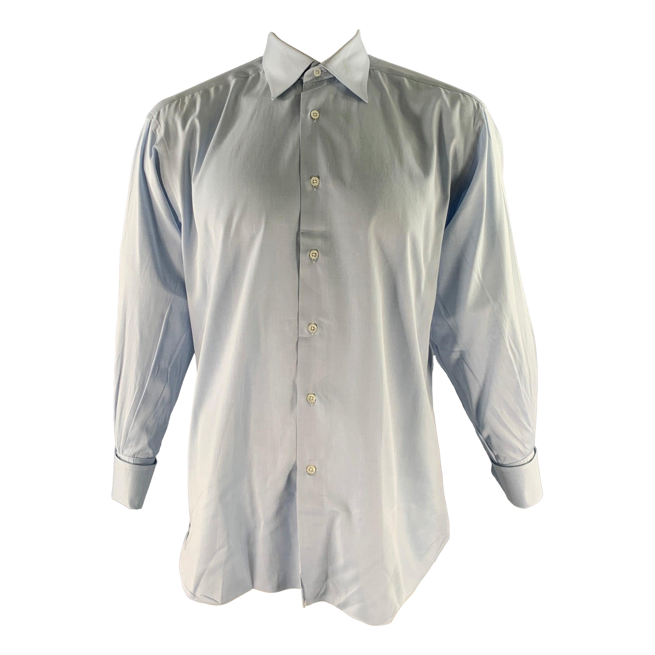 ERMENEGILDO ZEGNA Size L Light Blue Heather Cotton Long Sleeve Shirt