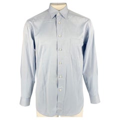ERMENEGILDO ZEGNA - Chemise à manches longues en coton massif bleu clair à boutons, taille L