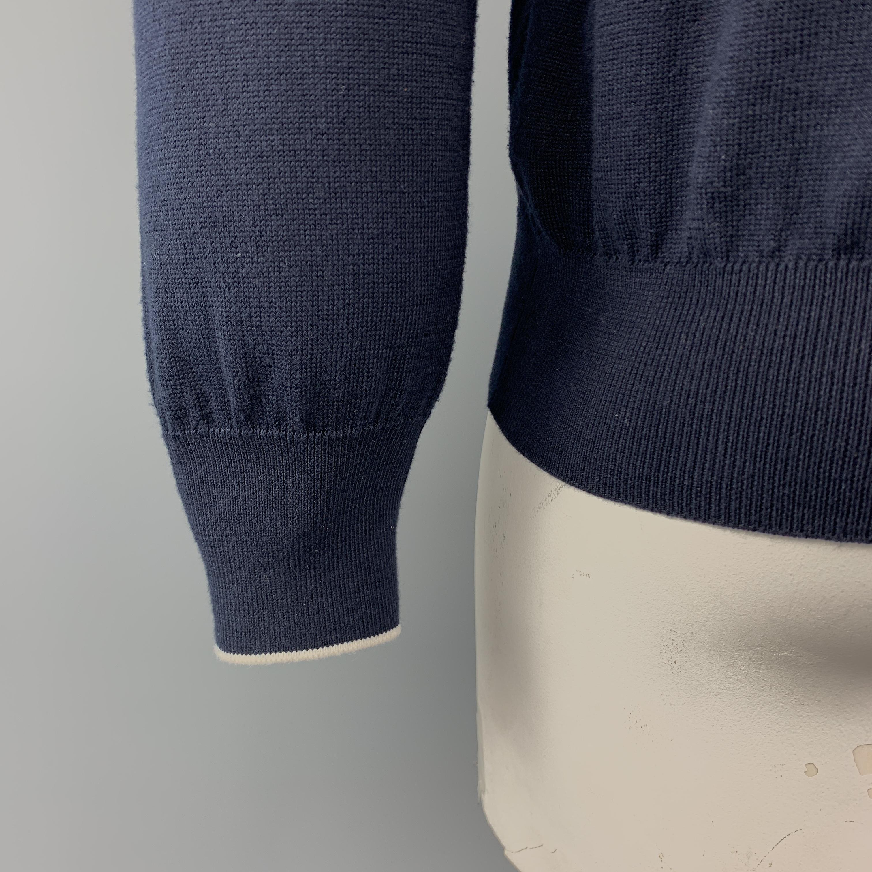 Gray ERMENEGILDO ZEGNA Size L Navy Cotton V-Neck Pullover Sweater