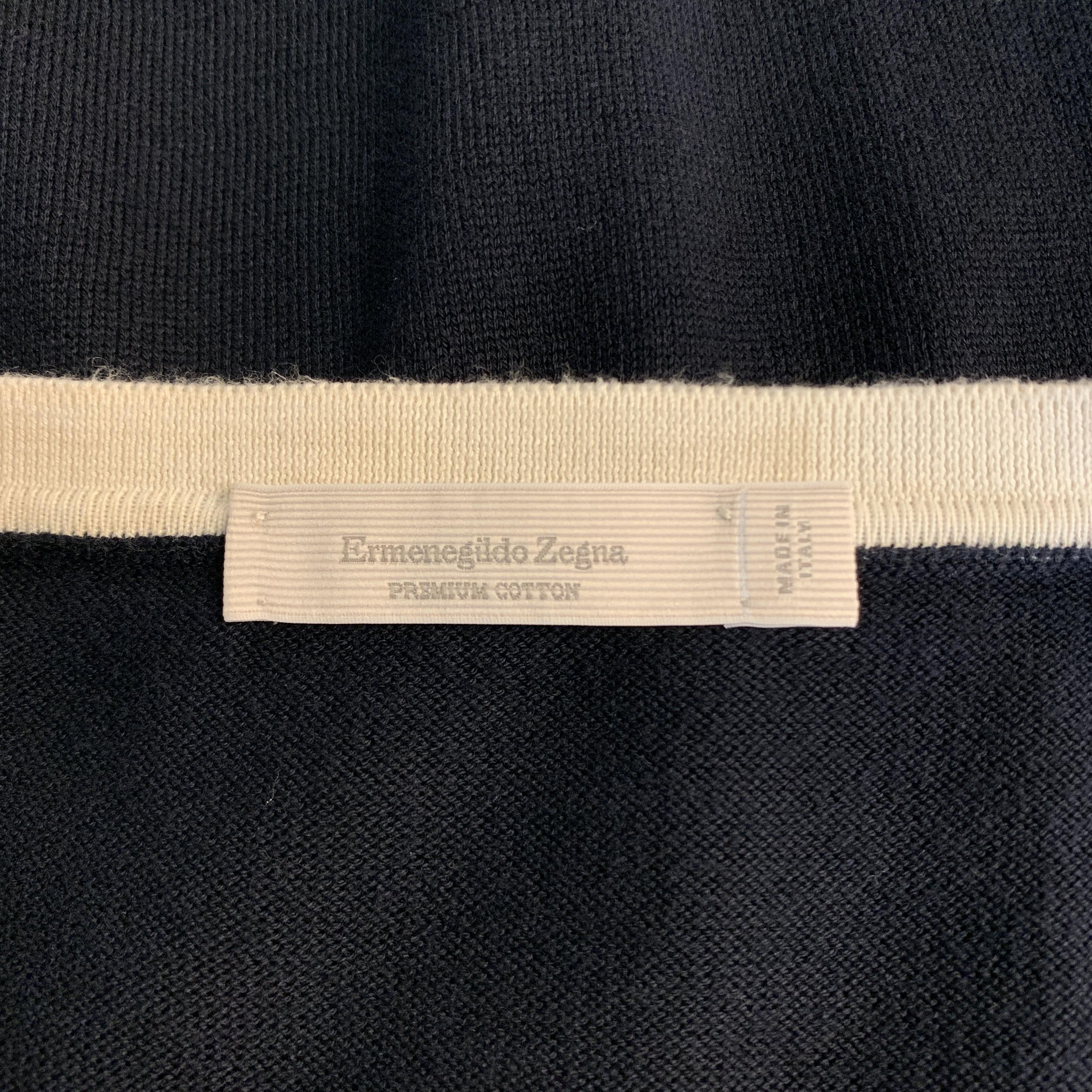ERMENEGILDO ZEGNA Size L Navy Cotton V-Neck Pullover Sweater In Excellent Condition In San Francisco, CA