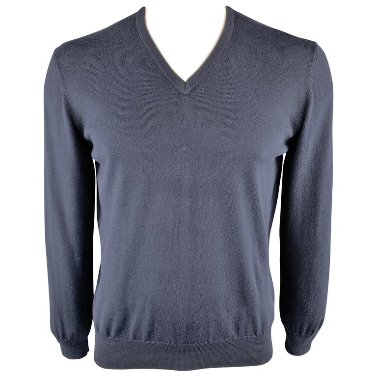 ERMENEGILDO ZEGNA Size L Navy Cotton V-Neck Pullover Sweater at 1stDibs |  cotton pullover sweater, zegna pullover sale, zegna pullover