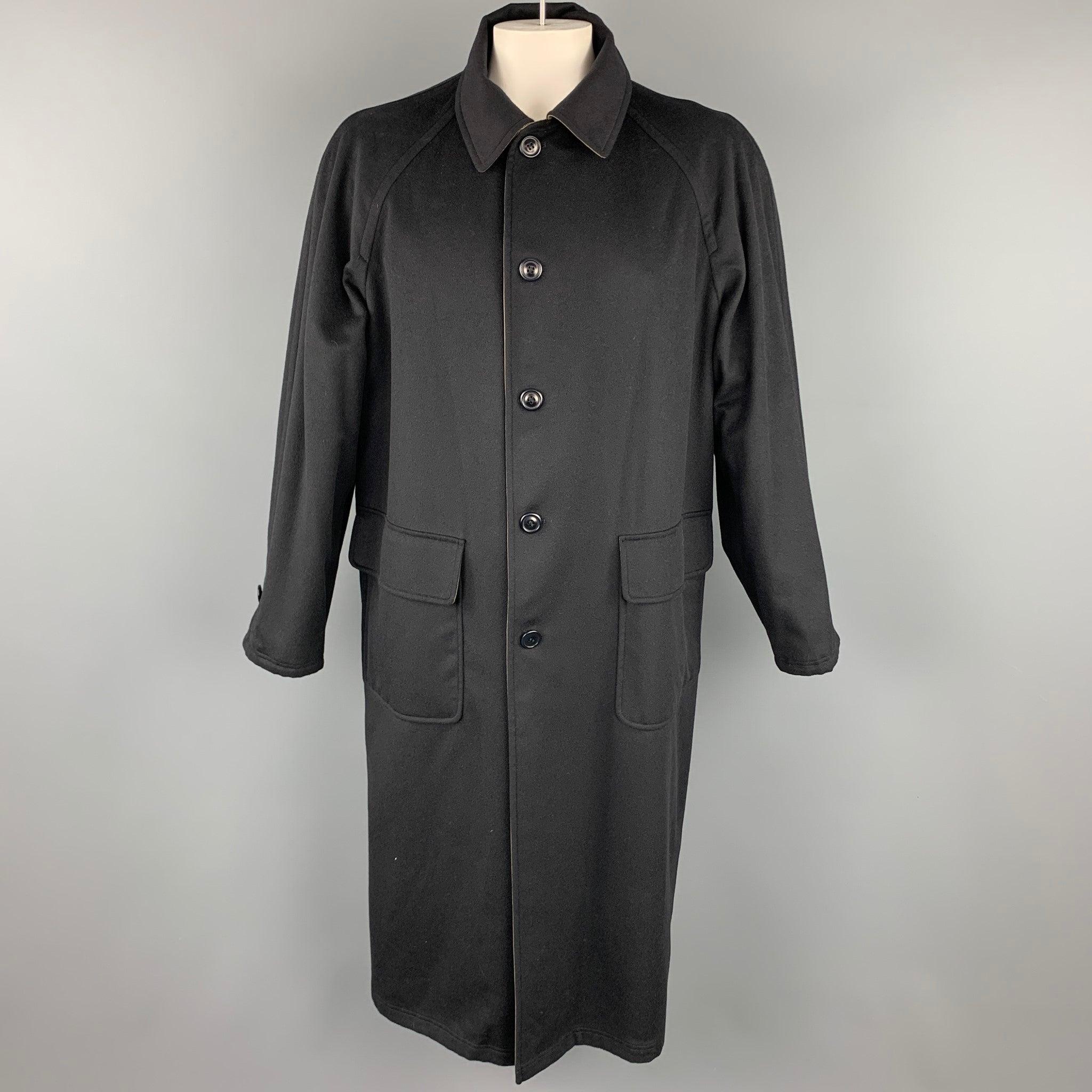 Men's ERMENEGILDO ZEGNA Size L Olive & Black Wool Blend Reversible Coat For Sale