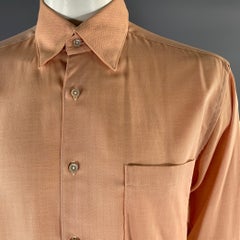 ERMENEGILDO Zegna Size L Orange Herringbone Cotton Button Down Long Sleeve Shirt (Chemise à manches longues en coton à chevrons)