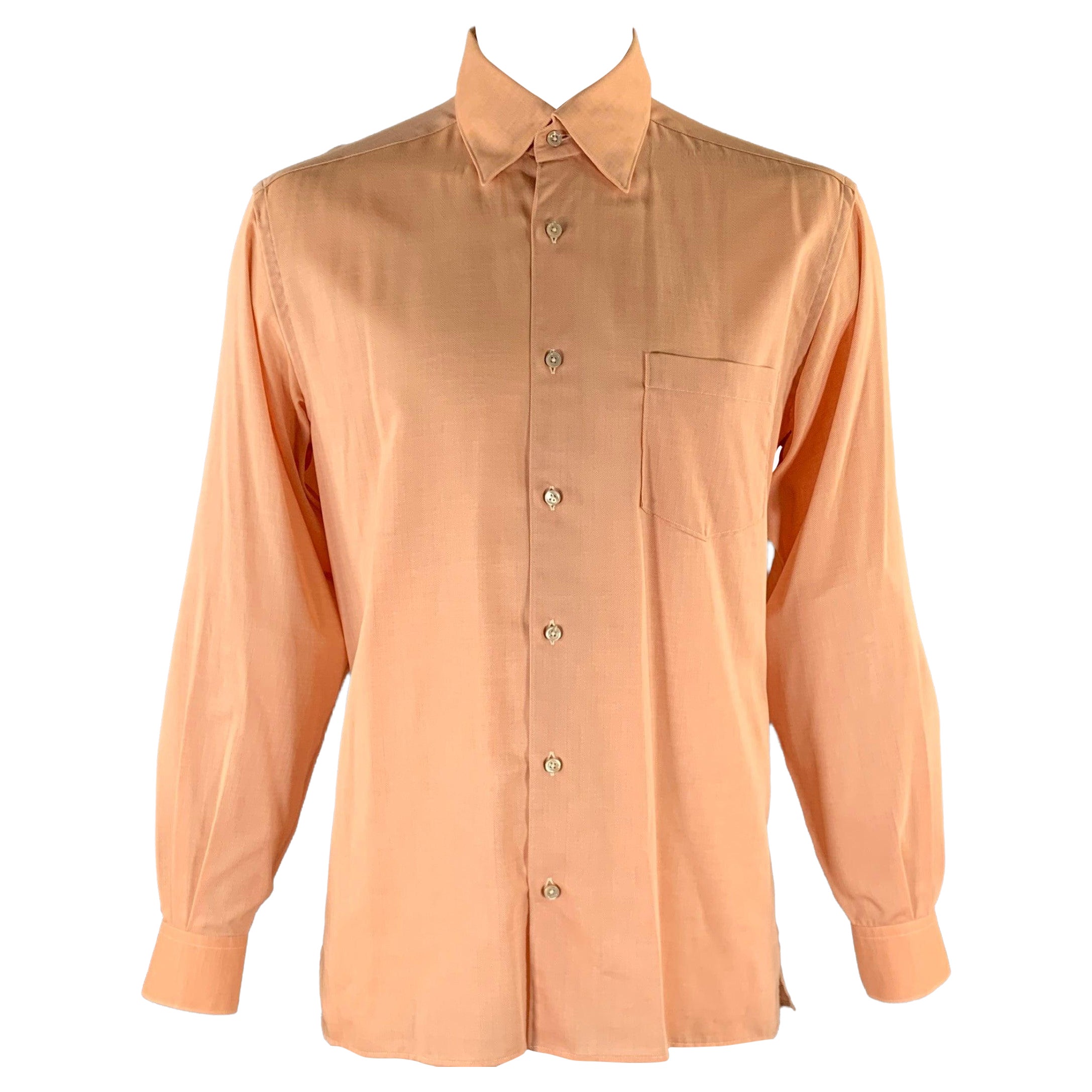 ERMENEGILDO ZEGNA Size L Orange Herringbone Cotton Button Down Long Sleeve Shirt