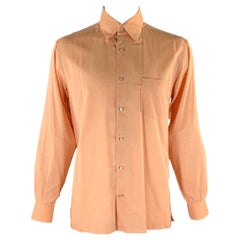 ERMENEGILDO Zegna Size L Orange Herringbone Cotton Button Down Long Sleeve Shirt (Chemise à manches longues en coton à chevrons)
