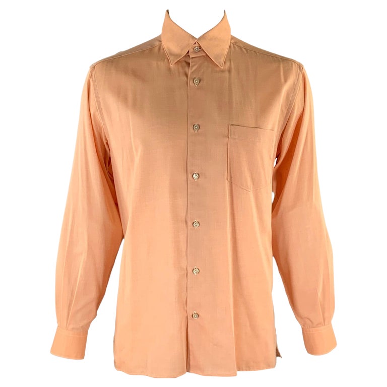 ERMENEGILDO ZEGNA Size L Orange Herringbone Cotton Button Down Long Sleeve  Shirt For Sale at 1stDibs