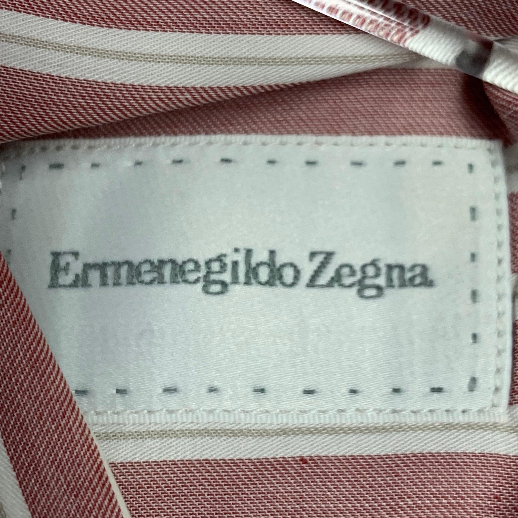 ERMENEGILDO ZEGNA Size L Pink White Stripe Cotton Slim Fit Long Sleeve Shirt In Excellent Condition For Sale In San Francisco, CA