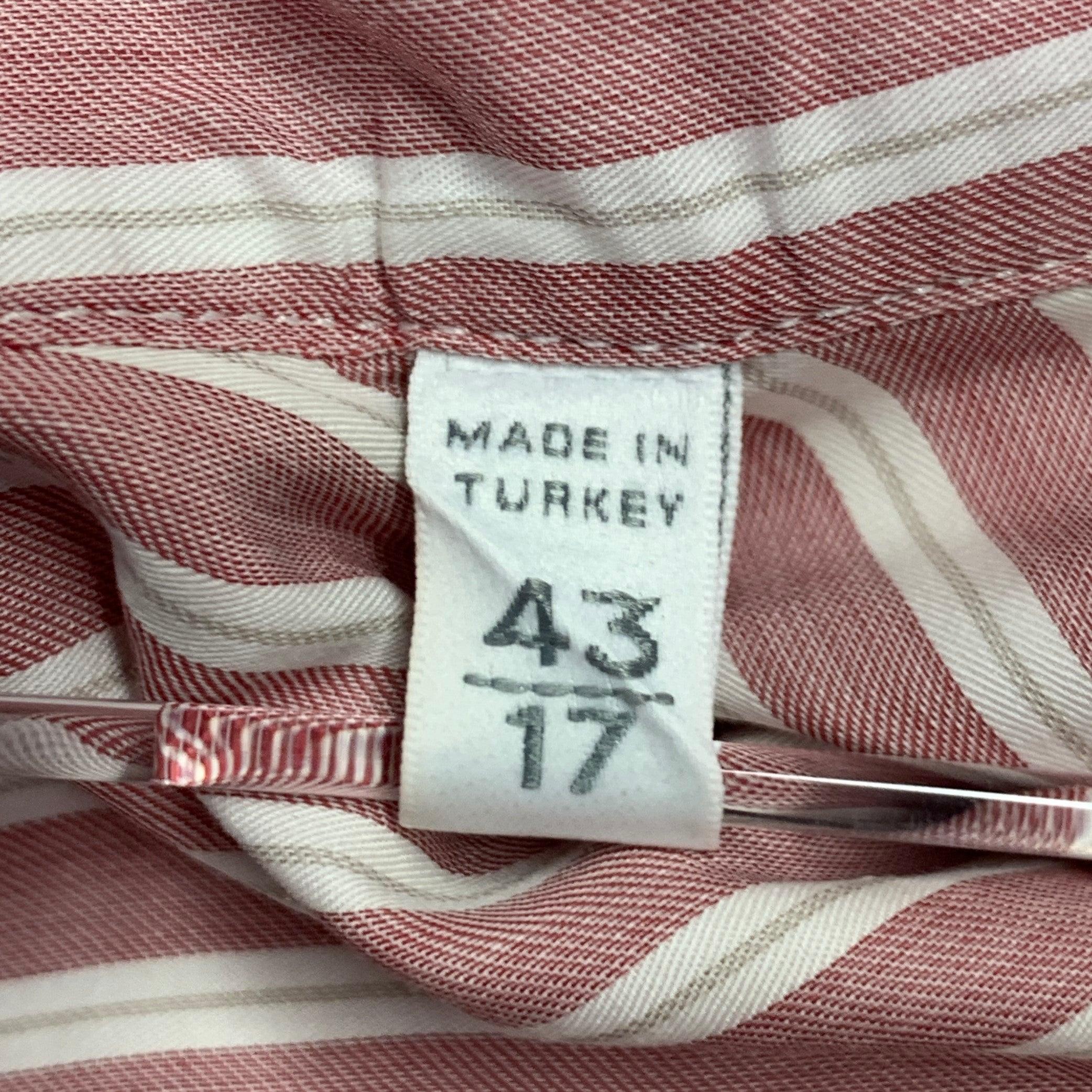 Men's ERMENEGILDO ZEGNA Size L Pink White Stripe Cotton Slim Fit Long Sleeve Shirt For Sale