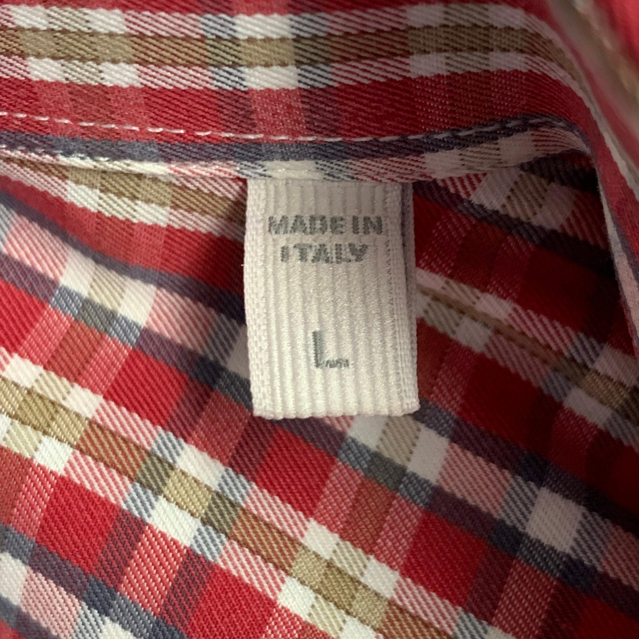 ERMENEGILDO ZEGNA Size L Red Brown Plaid Cotton Curved Cutaway Long Sleeve Shirt For Sale 1
