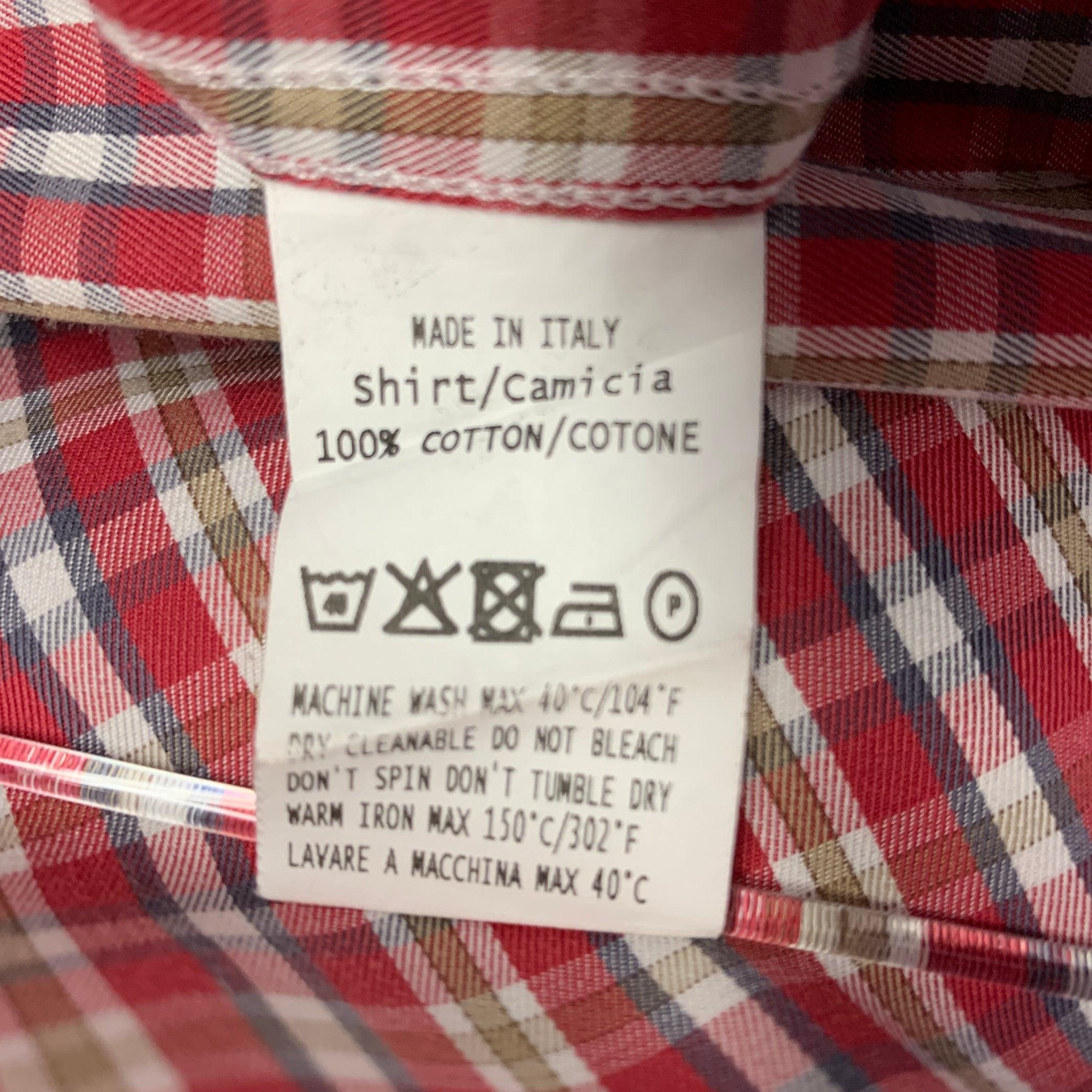 ERMENEGILDO ZEGNA Size L Red Brown Plaid Cotton Curved Cutaway Long Sleeve Shirt For Sale 2