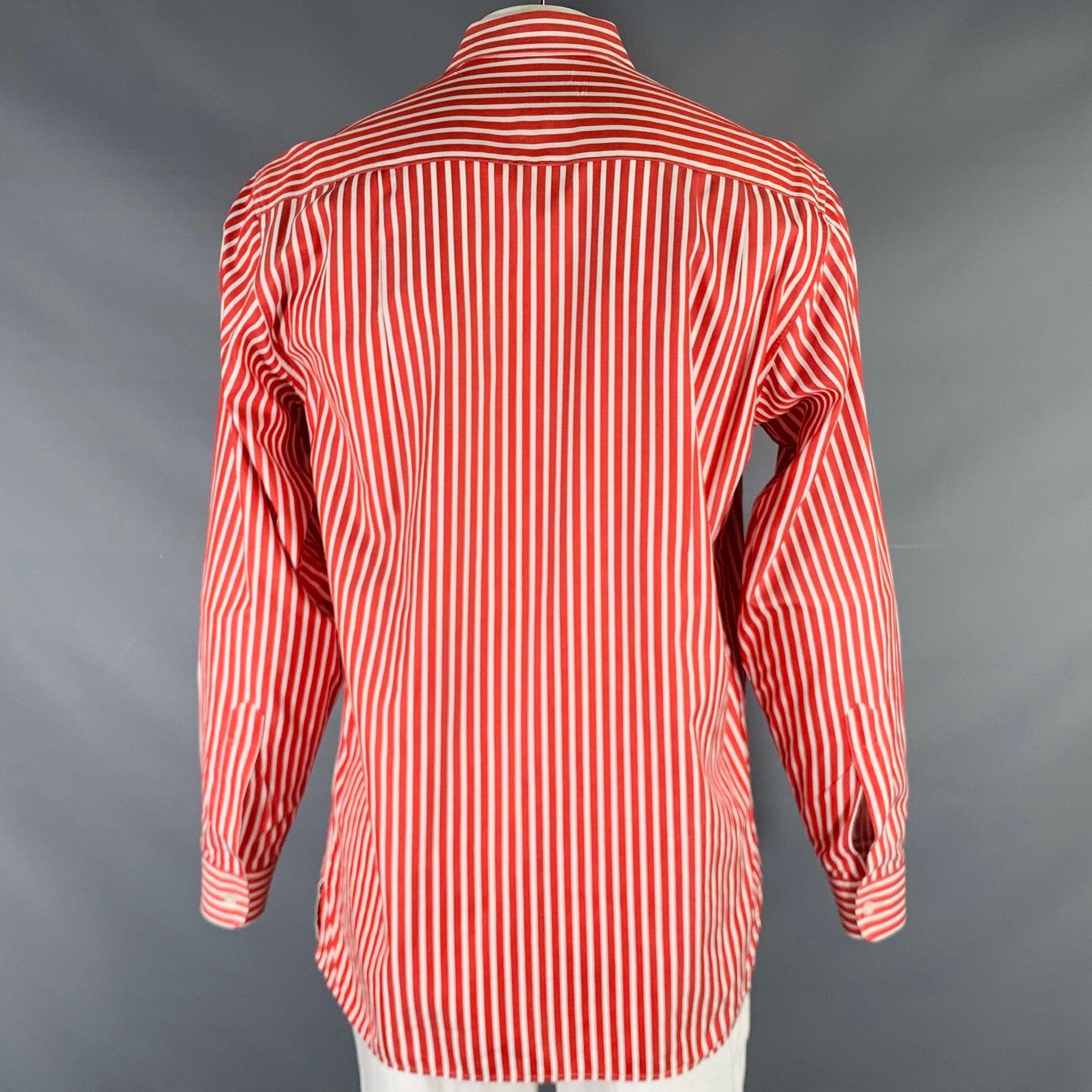 Arancia Ermenegildo Zegna Taglia L Camicia a maniche lunghe in cotone a righe bianche e rosse in vendita