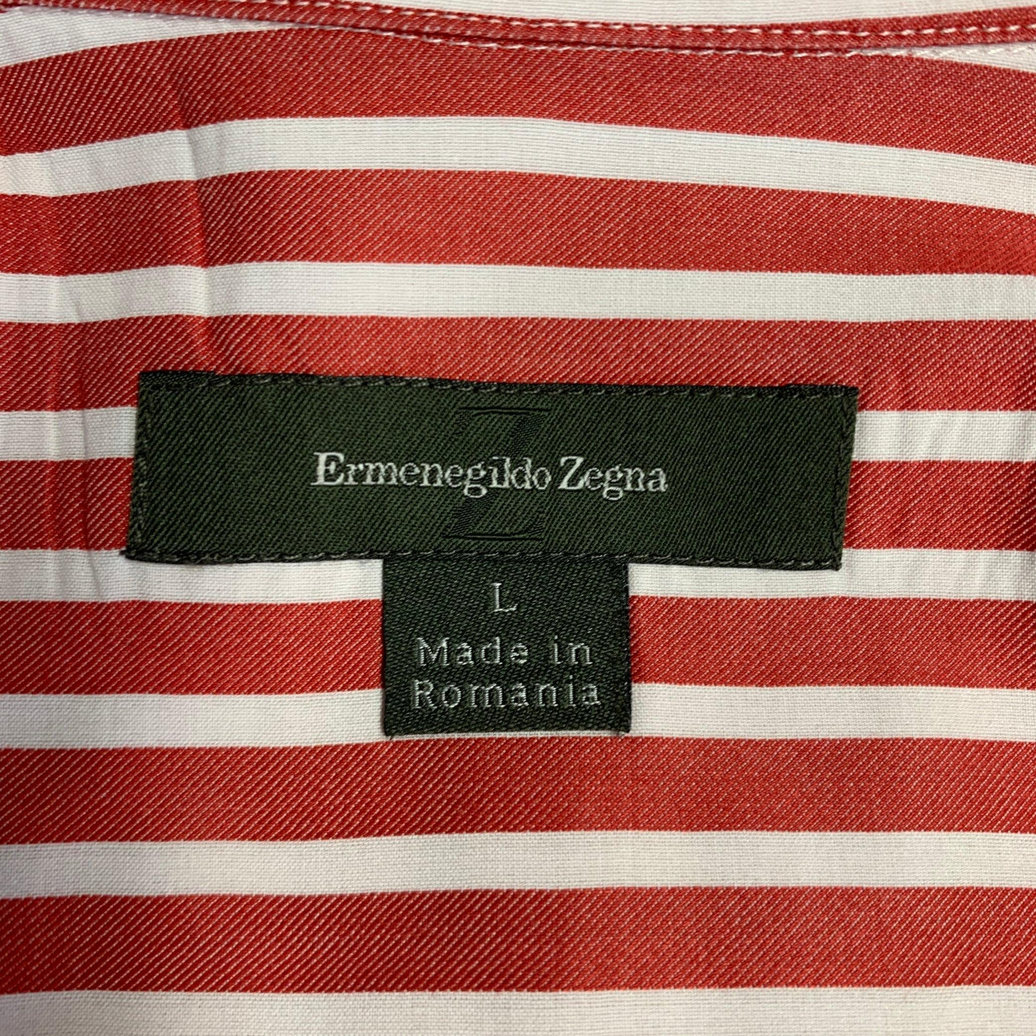 Ermenegildo Zegna Taglia L Camicia a maniche lunghe in cotone a righe bianche e rosse In condizioni ottime in vendita a San Francisco, CA