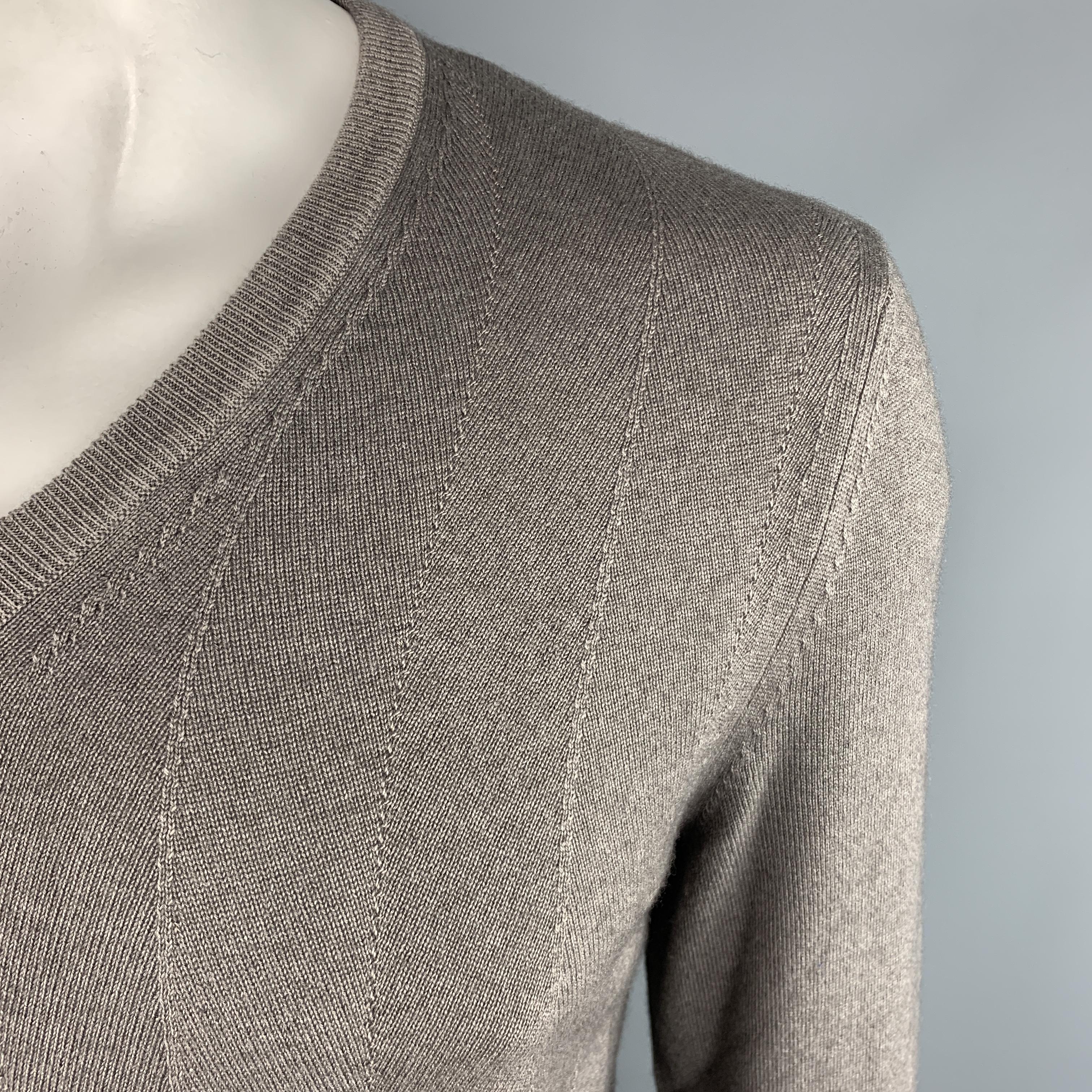 Brown ERMENEGILDO ZEGNA Size L Taupe Cashmere / Silk V-Neck Pullover Sweater