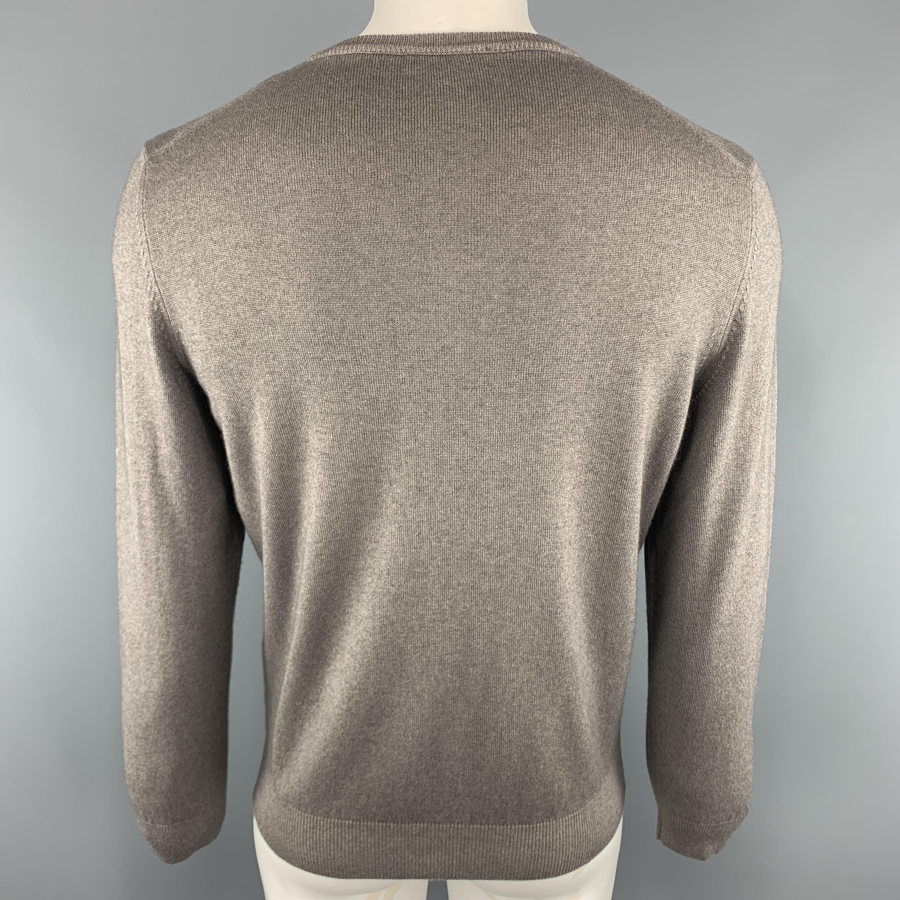 ERMENEGILDO ZEGNA Size L Taupe Cashmere / Silk V-Neck Pullover Sweater In Excellent Condition In San Francisco, CA