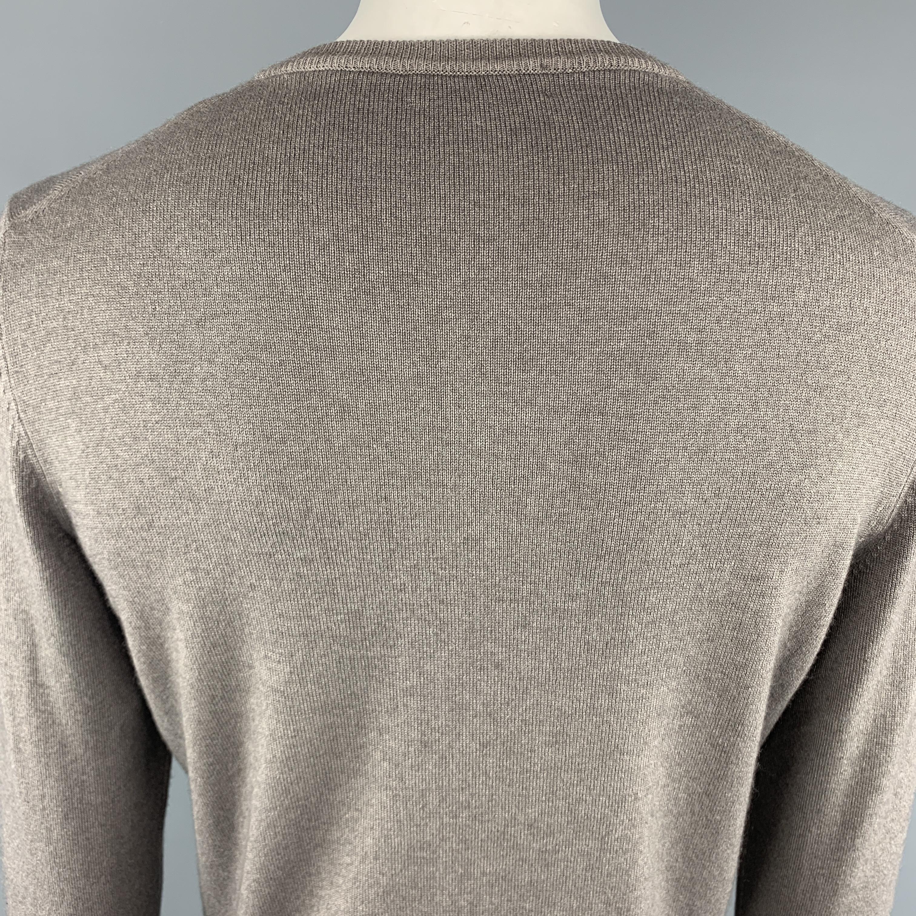 Men's ERMENEGILDO ZEGNA Size L Taupe Cashmere / Silk V-Neck Pullover Sweater