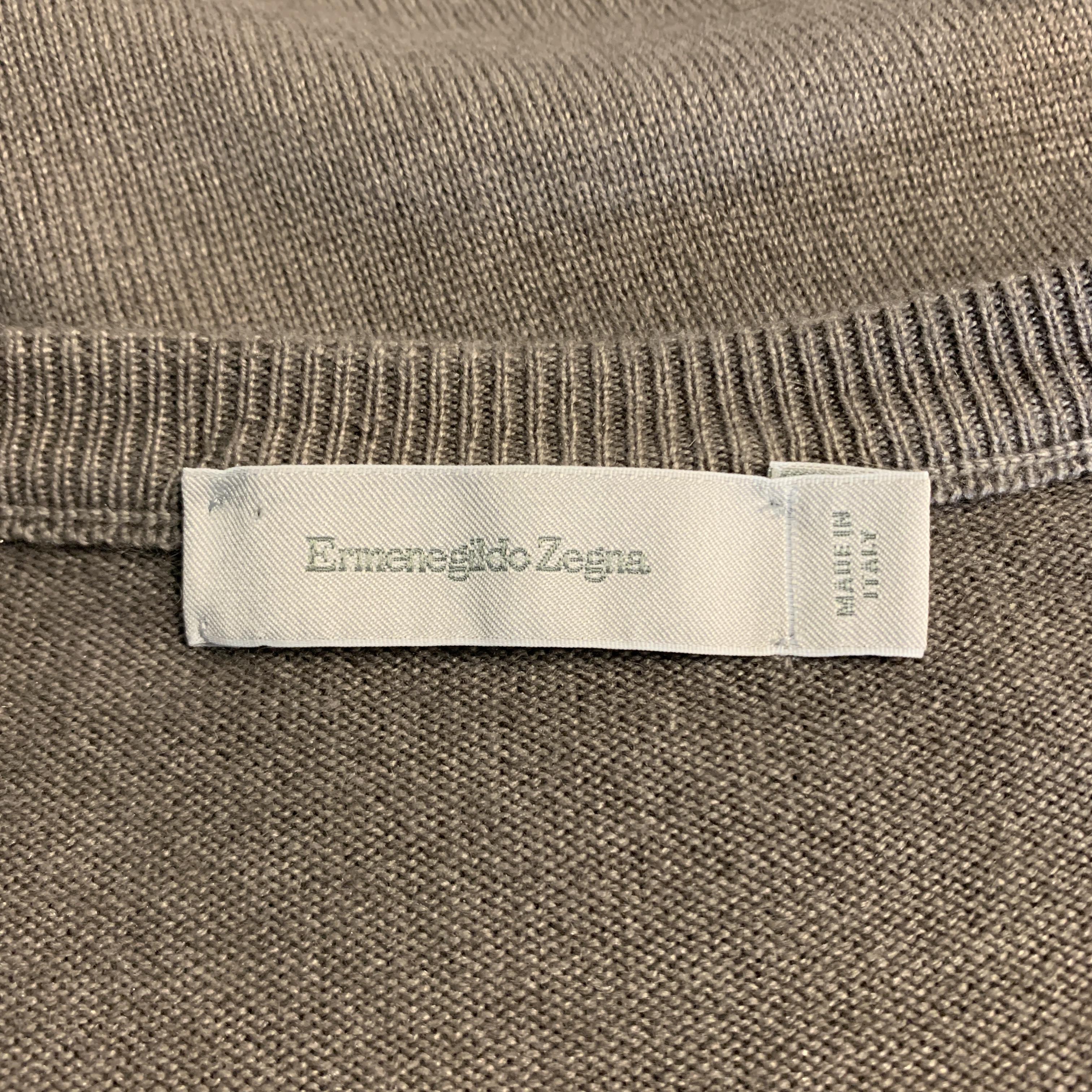 ERMENEGILDO ZEGNA Size L Taupe Cashmere / Silk V-Neck Pullover Sweater 2