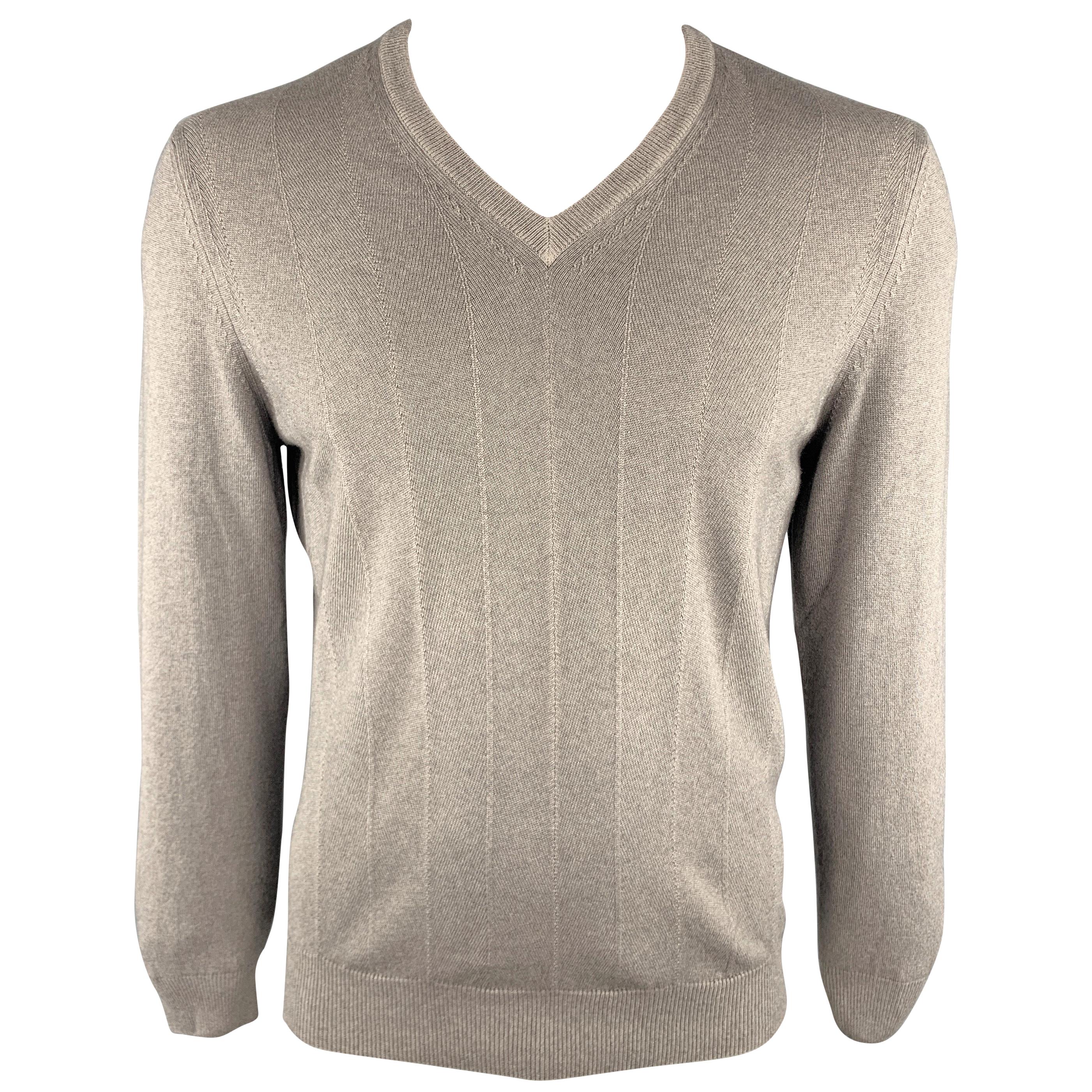 ERMENEGILDO ZEGNA Size L Taupe Cashmere / Silk V-Neck Pullover Sweater