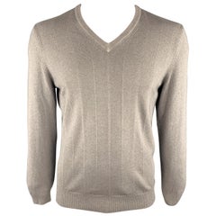 Vintage ERMENEGILDO ZEGNA Size L Taupe Cashmere / Silk V-Neck Pullover Sweater