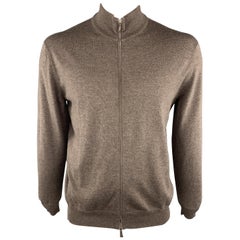 Retro ERMENEGILDO ZEGNA Size L Taupe Wool / Cashmere Zip Up Cardigan Sweater