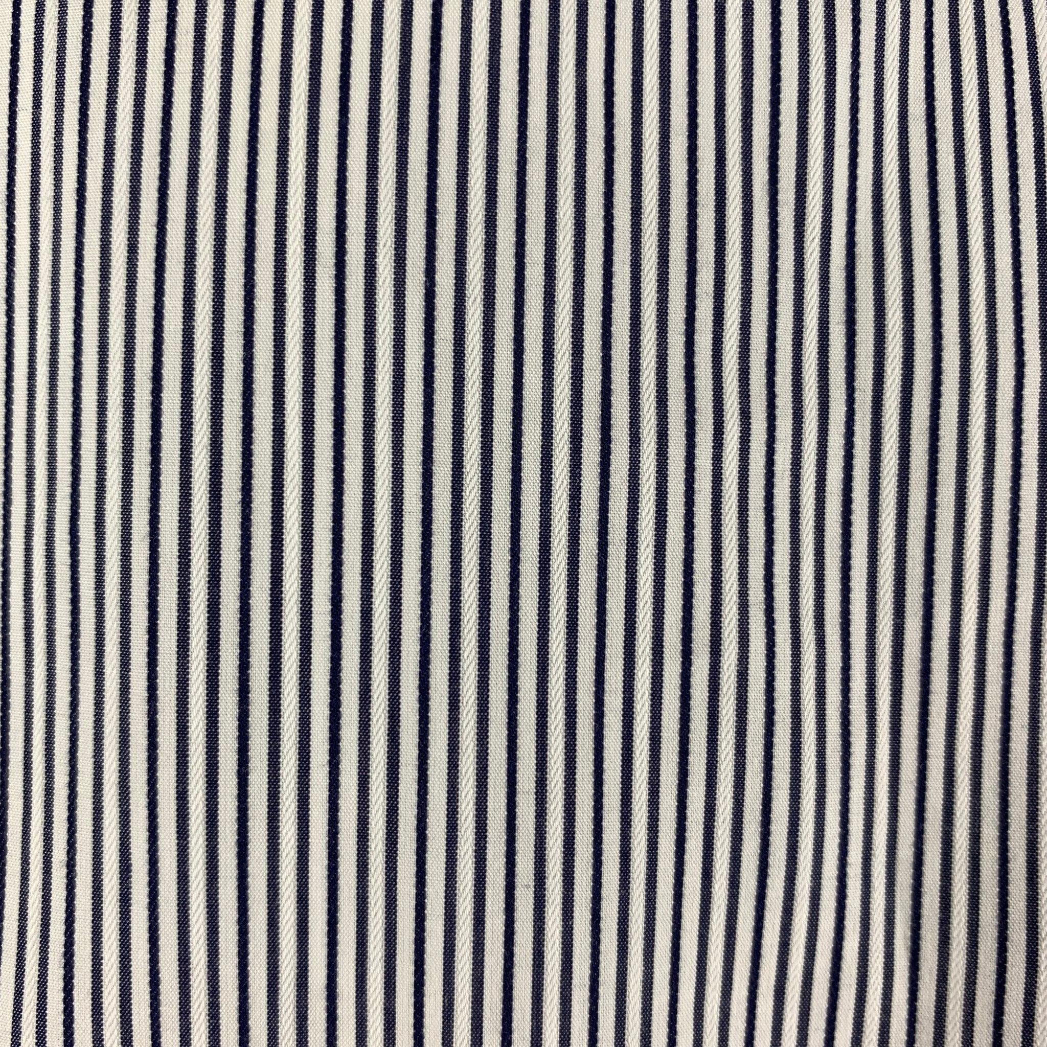 Men's ERMENEGILDO ZEGNA Size L White Black Stripe Cotton Button Up Long Sleeve Shirt For Sale