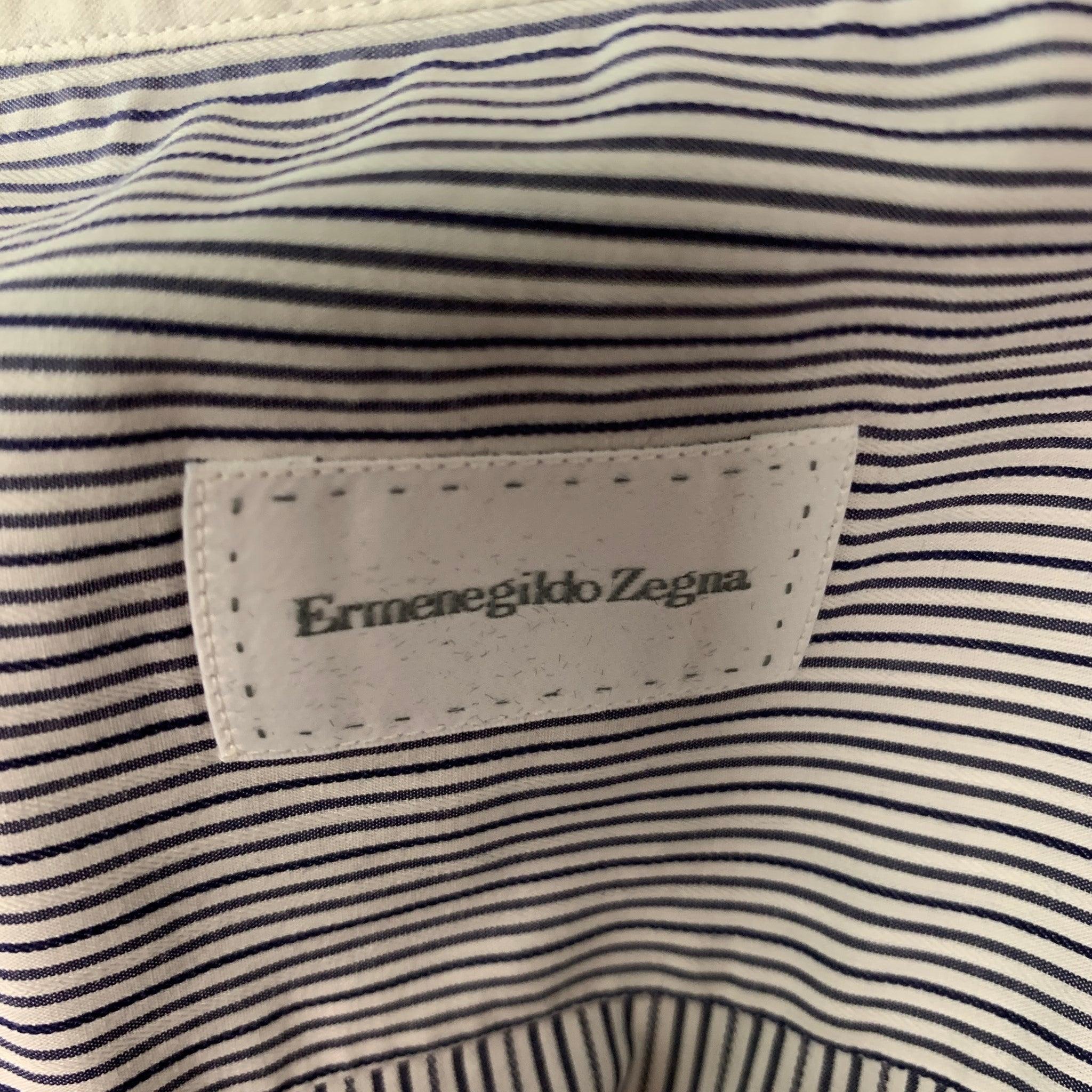 ERMENEGILDO ZEGNA Size L White Black Stripe Cotton Button Up Long Sleeve Shirt For Sale 1