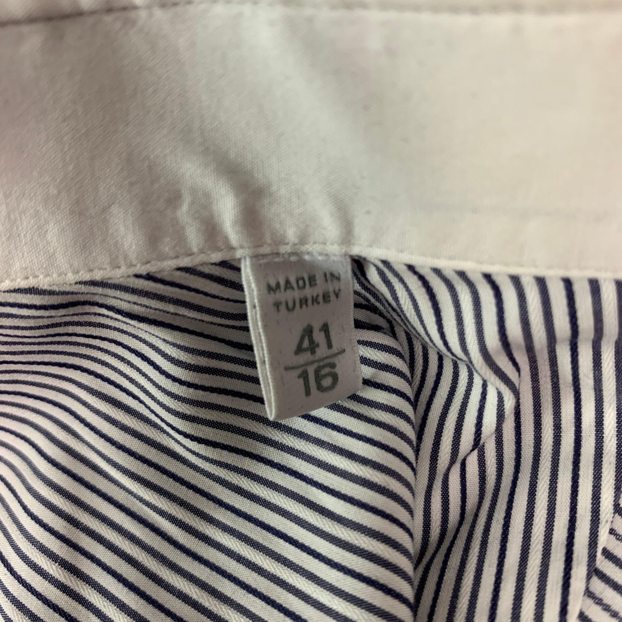 ERMENEGILDO ZEGNA Size L White Black Stripe Cotton Button Up Long Sleeve Shirt For Sale 2