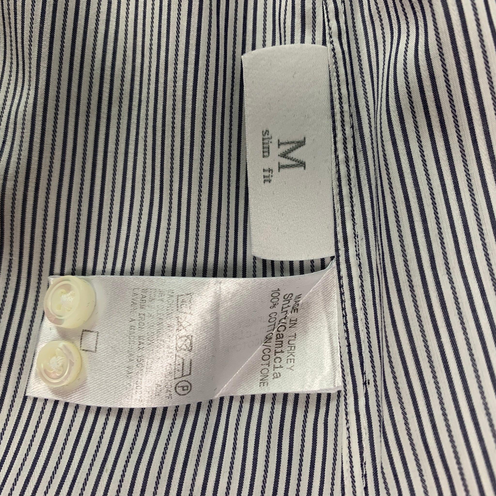 ERMENEGILDO ZEGNA Size L White Black Stripe Cotton Button Up Long Sleeve Shirt For Sale 3