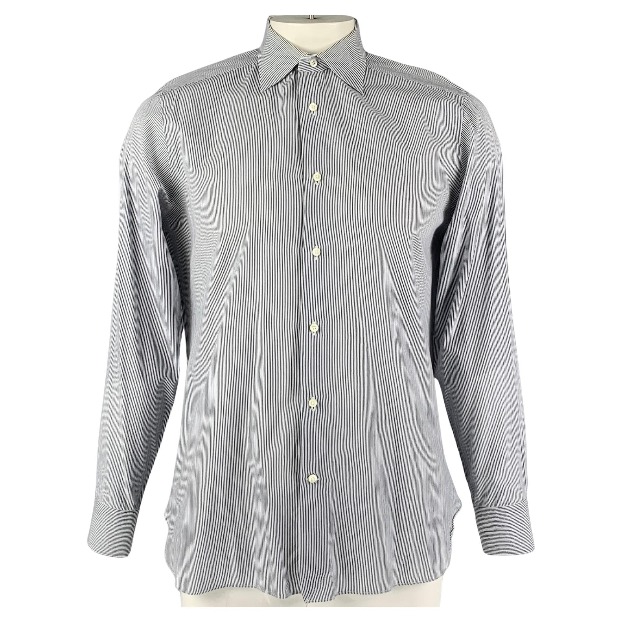 ERMENEGILDO ZEGNA Size L White Black Stripe Cotton Button Up Long Sleeve Shirt For Sale