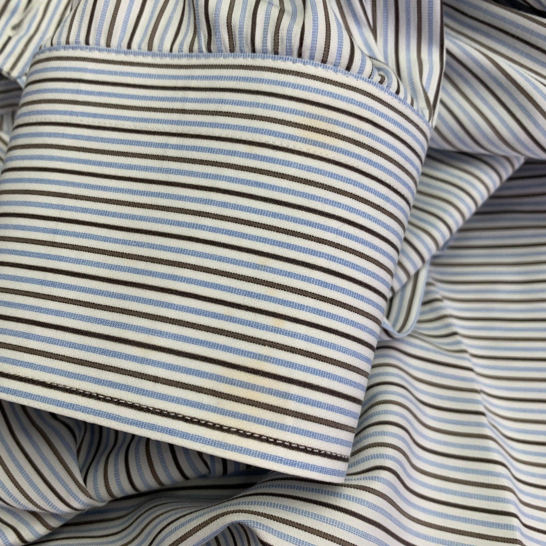 ERMENEGILDO ZEGNA Size L White Blue Brown Stripe Cotton Long Sleeve Shirt 5