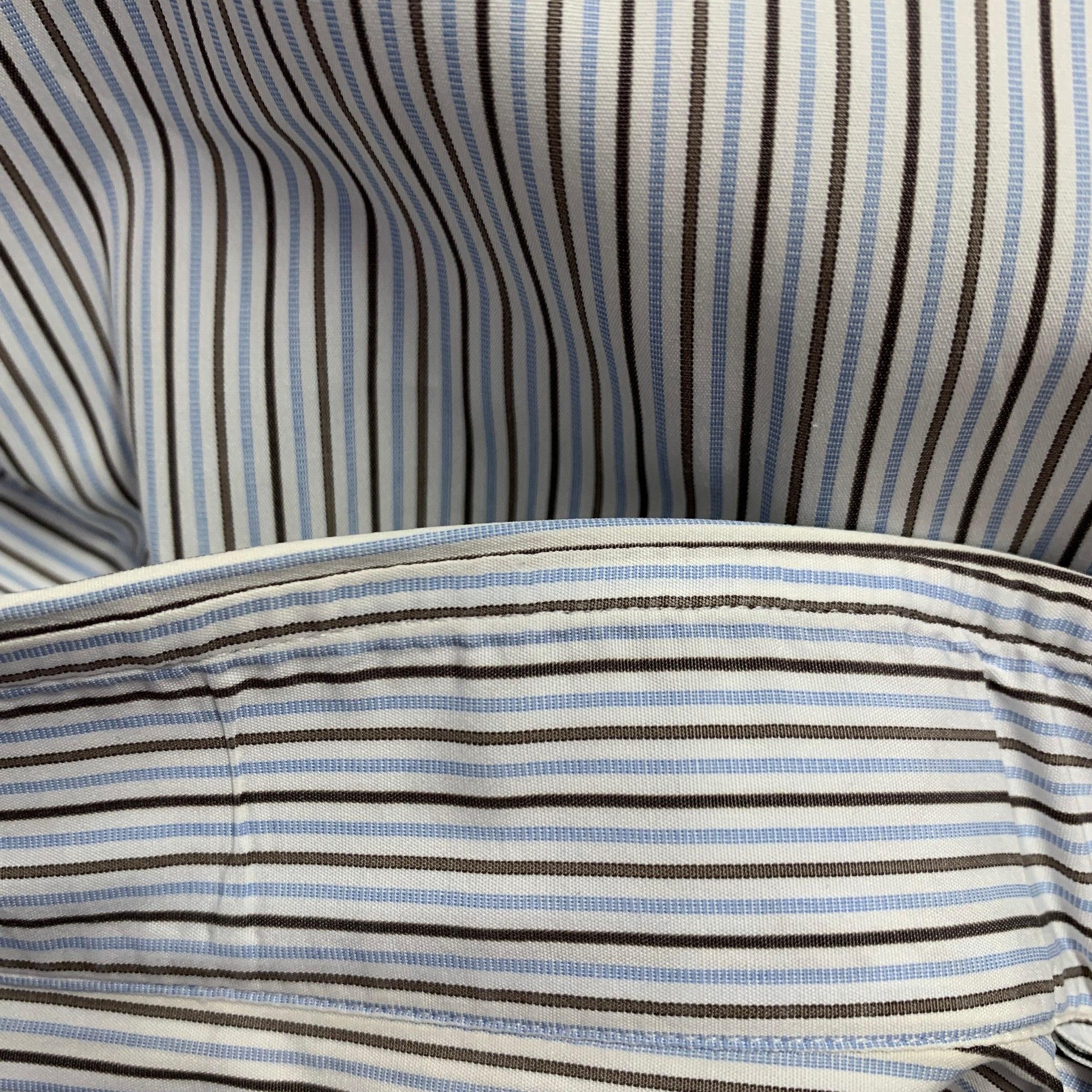 ERMENEGILDO ZEGNA Size L White Blue Brown Stripe Cotton Long Sleeve Shirt 6