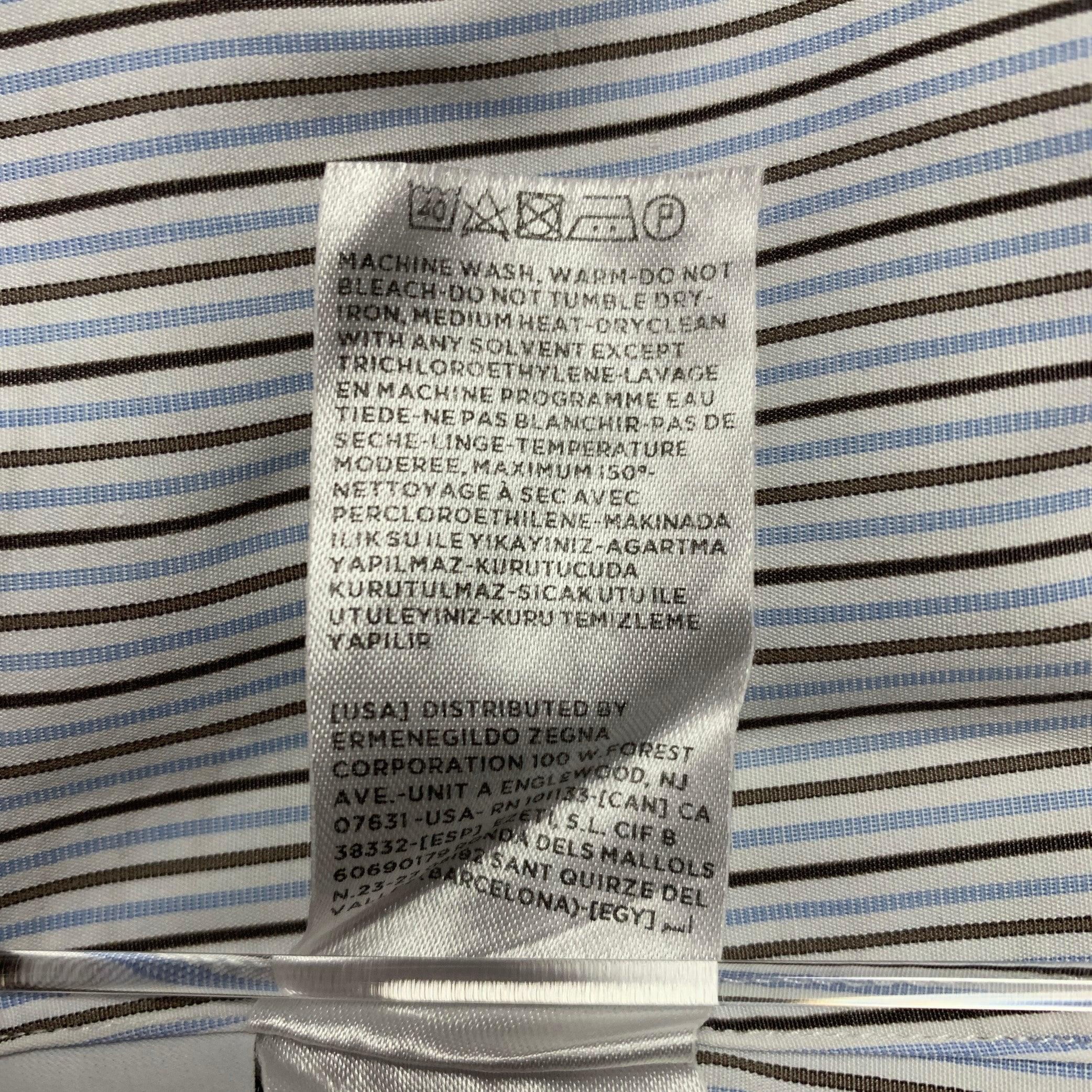 ERMENEGILDO ZEGNA Size L White Blue Brown Stripe Cotton Long Sleeve Shirt 4