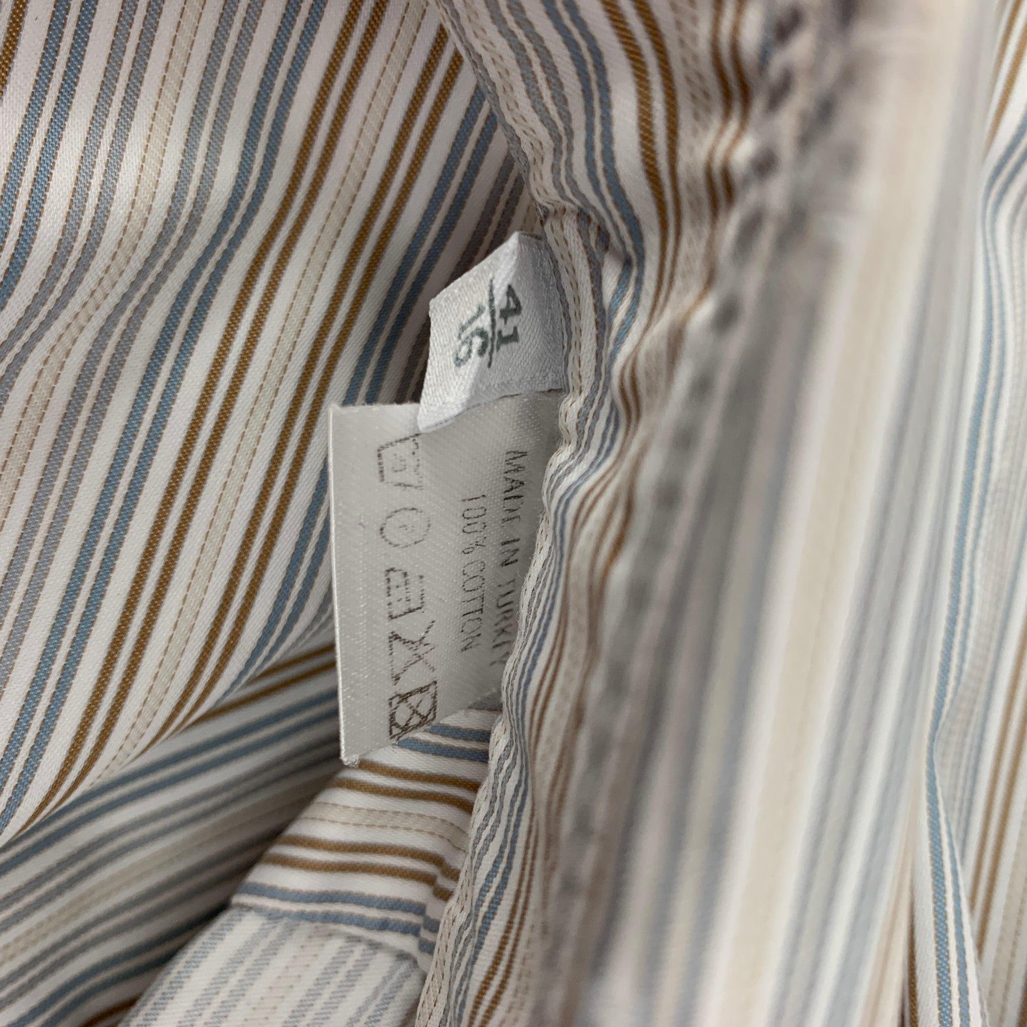 Men's ERMENEGILDO ZEGNA Size L White Blue Stripe Cotton Button Up Long Sleeve Shirt For Sale