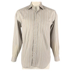 ERMENEGILDO ZEGNA Size L White Blue Stripe Cotton Button Up Long Sleeve Shirt